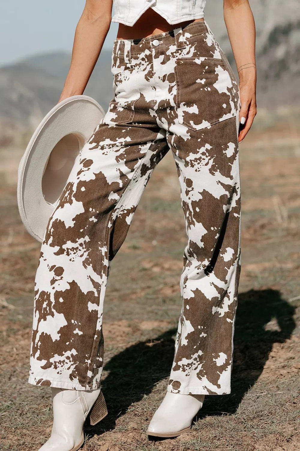Trendsi Abstract Pattern Regular Fit Full-Length Western Style Jeans -