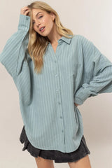 Trendsi HYFVE Stripe Button Down Long Sleeve Oversized Shirt -