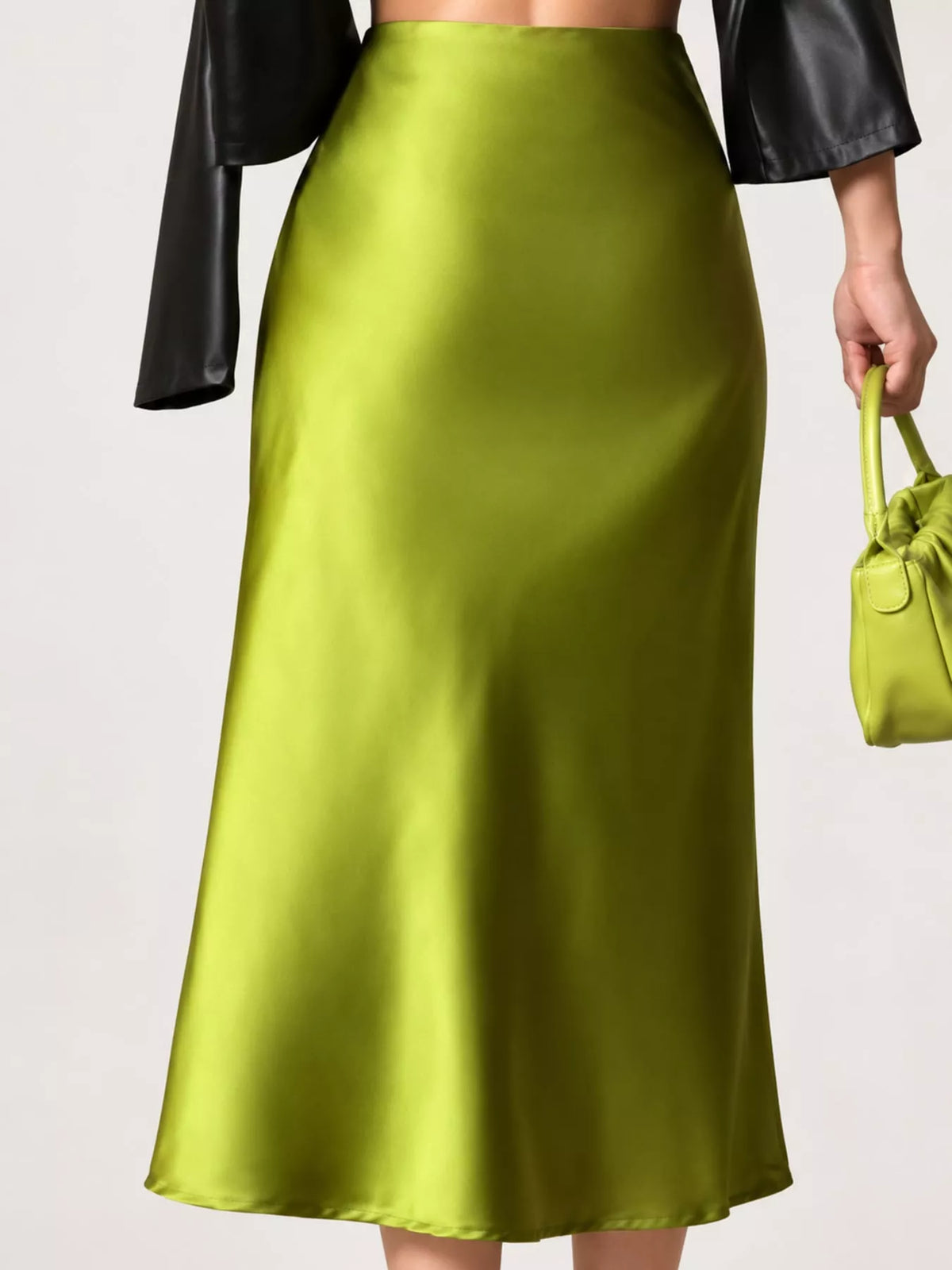 Satin midi skirt, lime front