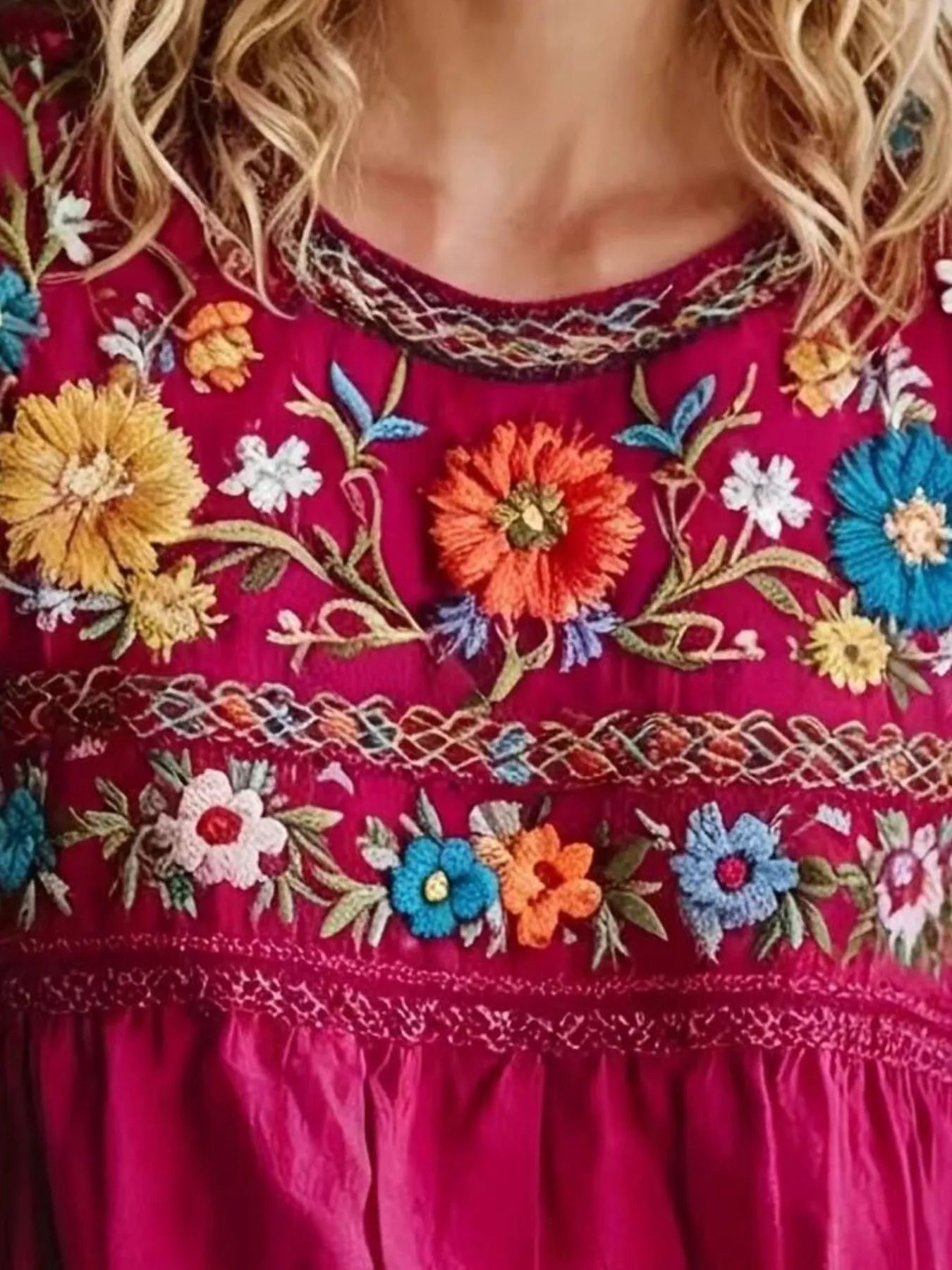 Trendsi Plus Size Embroidered Floral Short Sleeve Top -