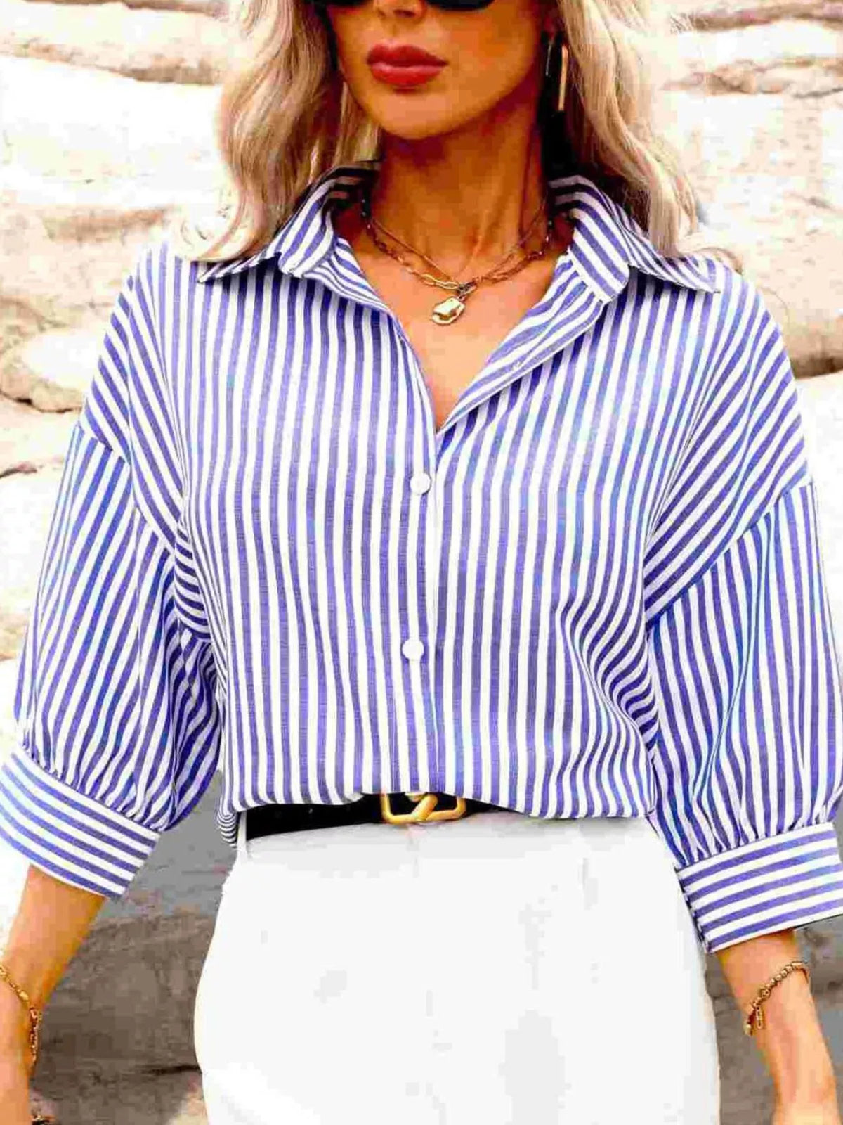Blue Striped Button-Down Shirt close-up view
