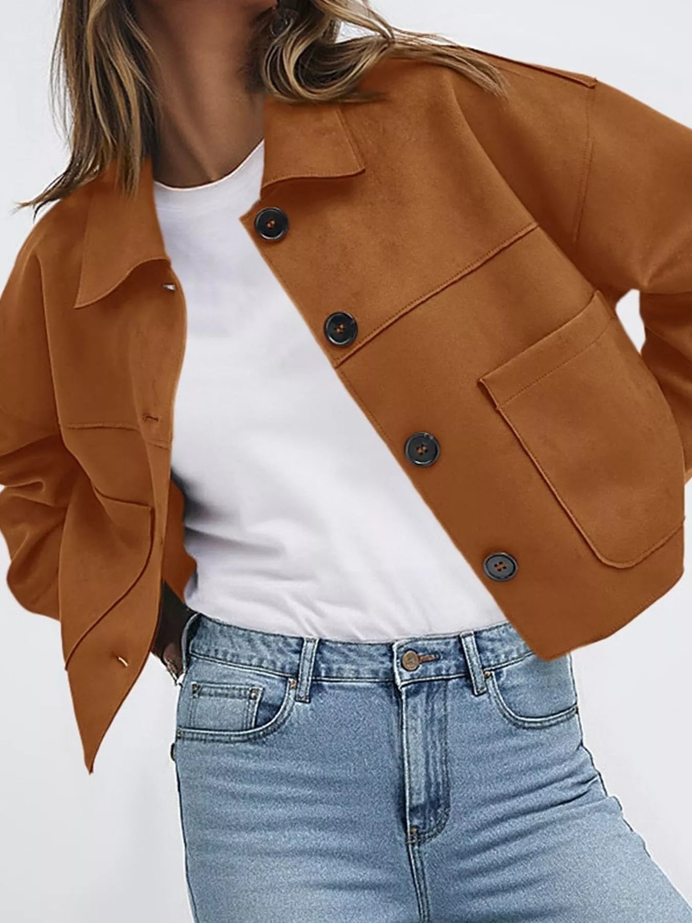 Trendsi Button-Down Cropped Jacket -