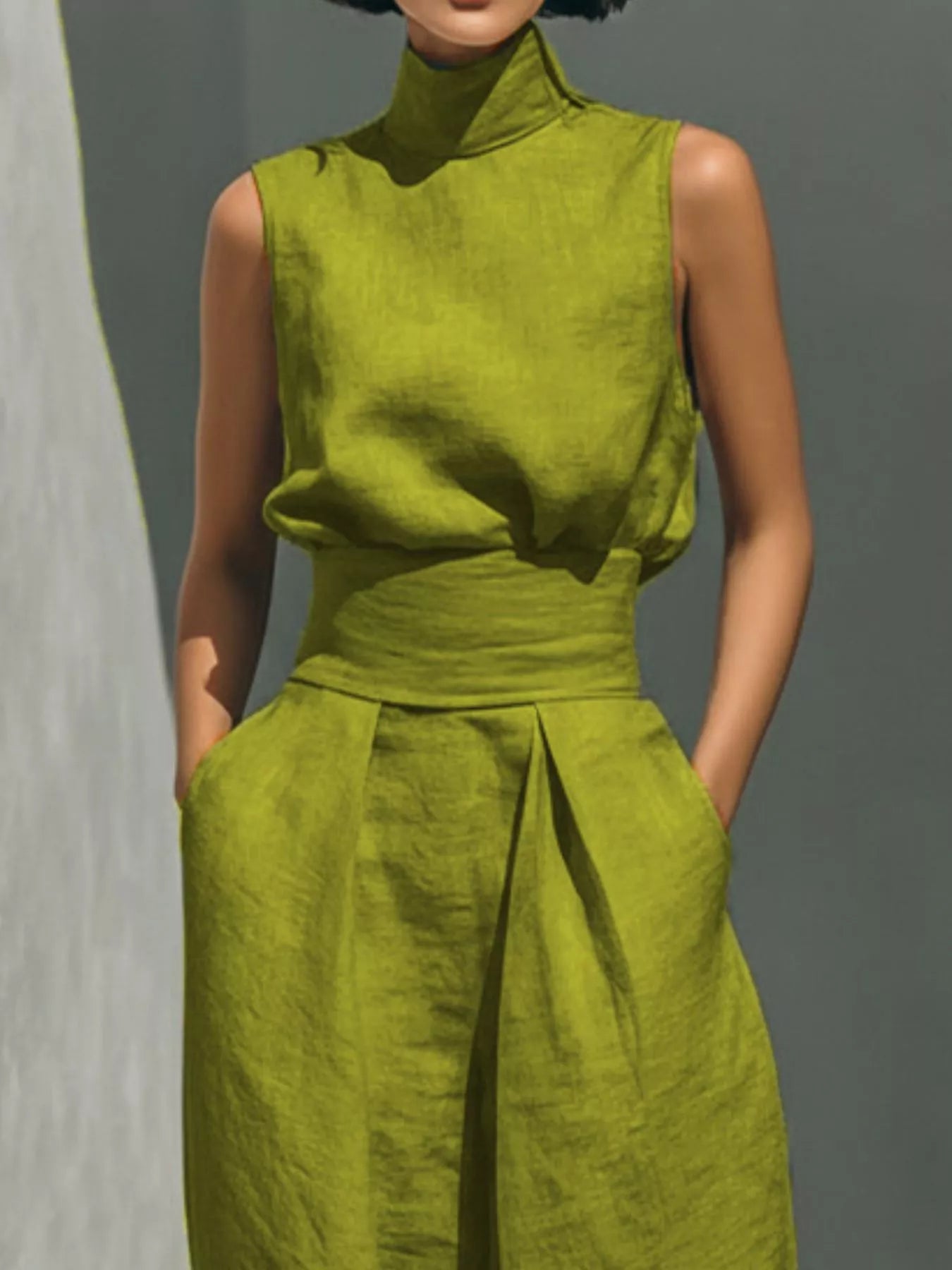 Turtleneck sleeveless top and wide-leg pants set