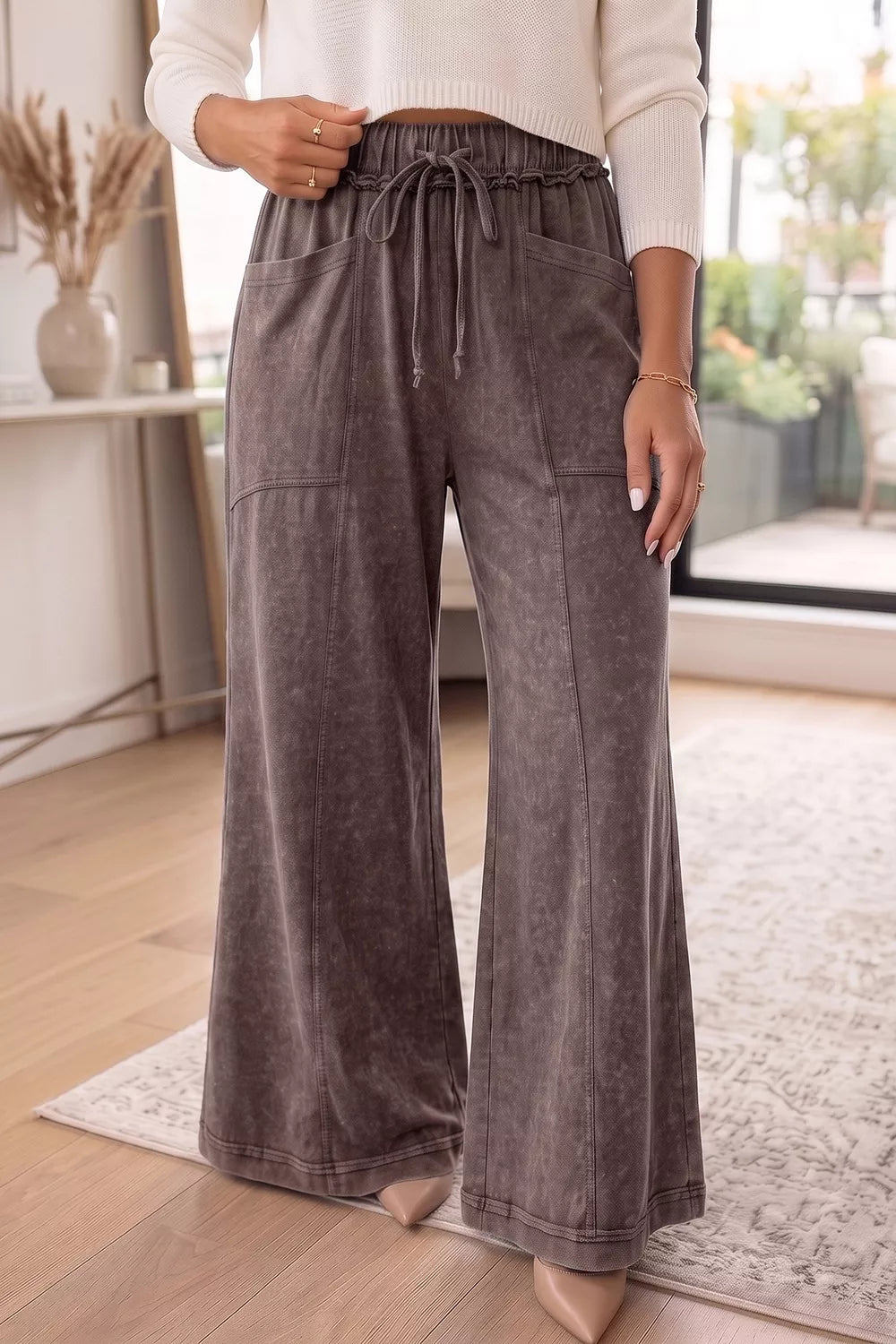 Trendsi Washed Wide-Leg Drawstring Pants -