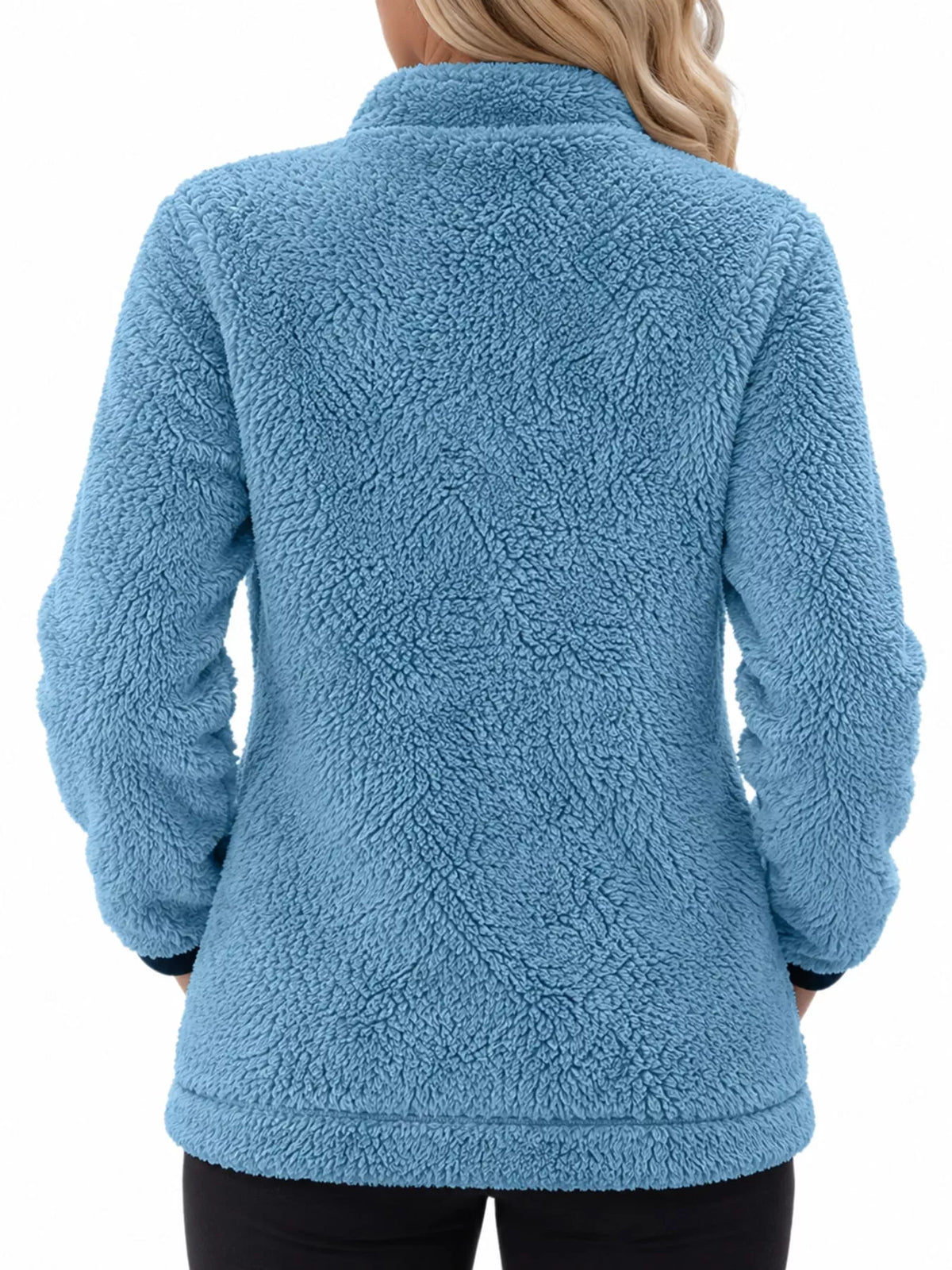 Contrast-trim fleece jacket, blue back