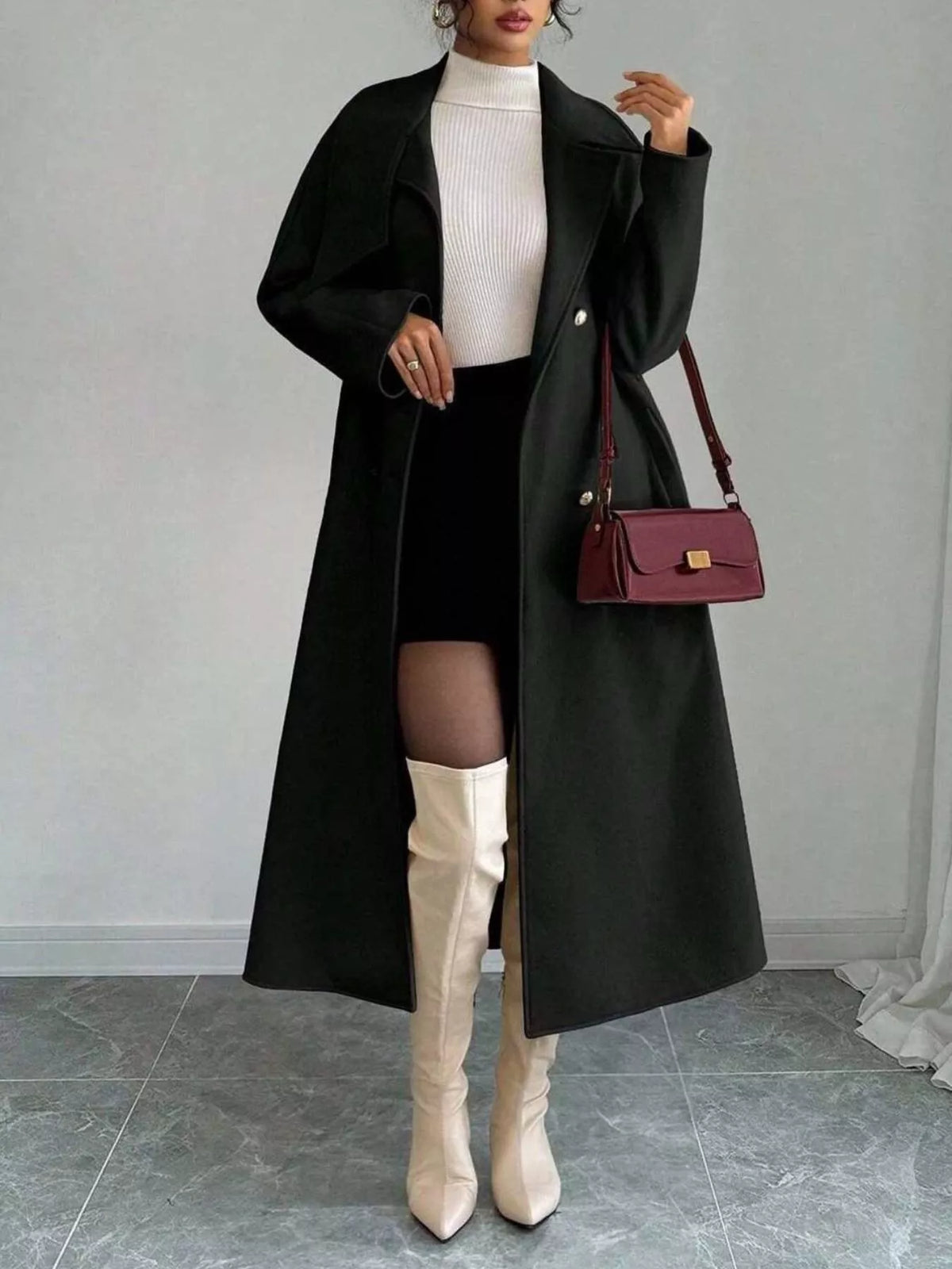 Trendsi Double-Breasted Longline Coat -