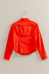 Trendsi HYFVE Long Sleeve Pleated Waist Poplin Shirt - Pants