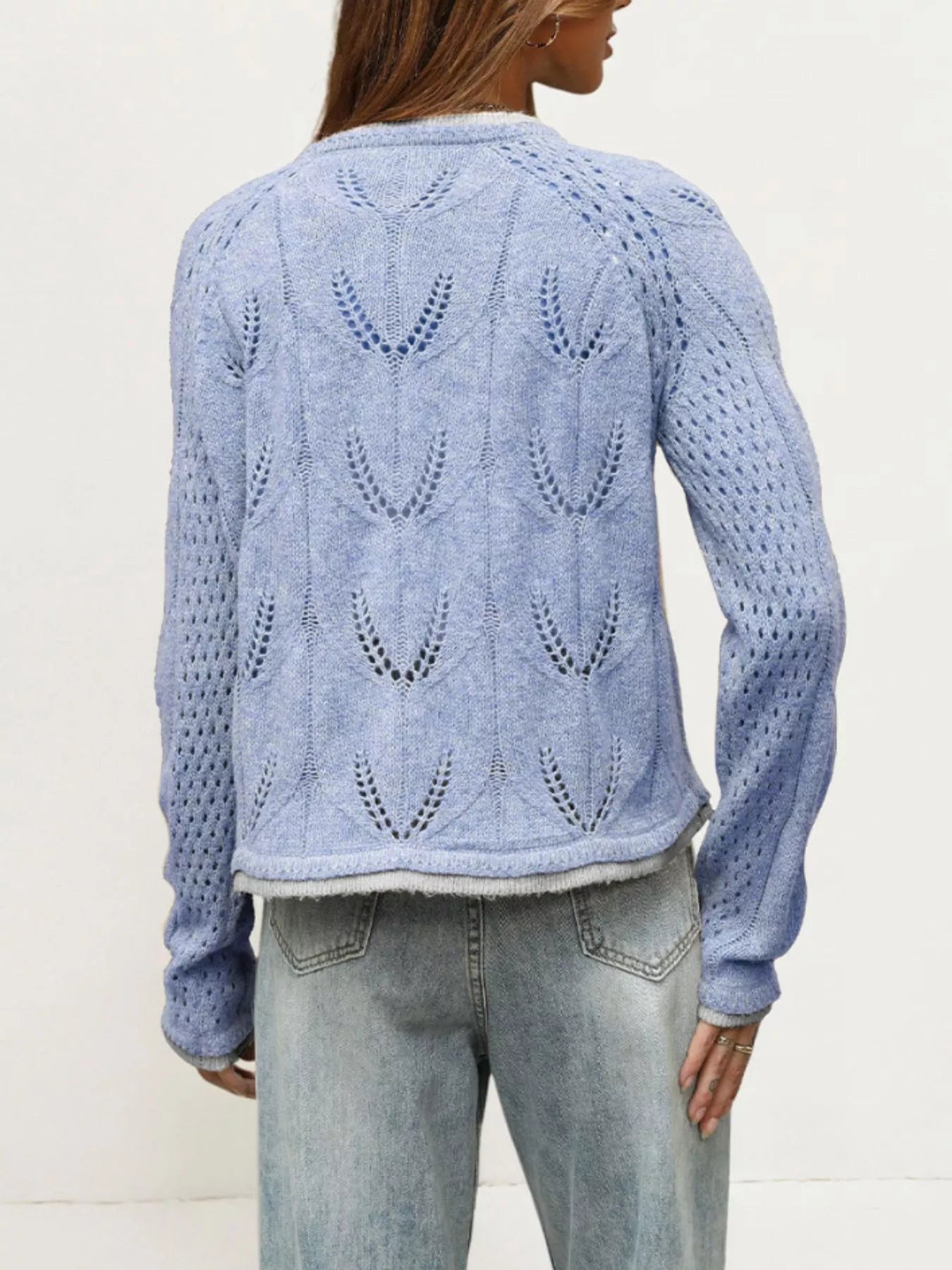 Trendsi Hollow-Out Knit Button-Down Cardigan -
