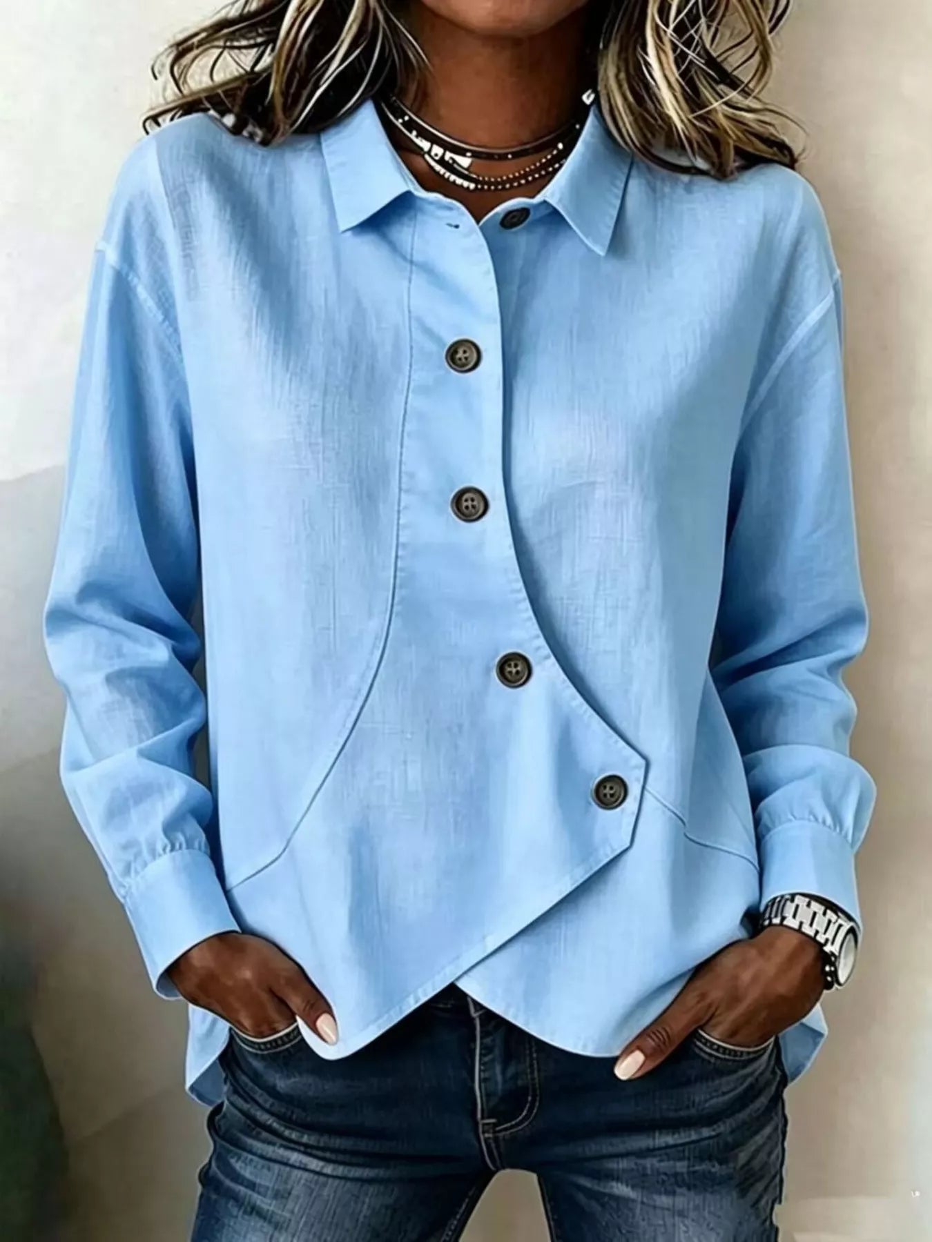 Trendsi Full Size Asymmetrical Button Down Shirt Plus Size -