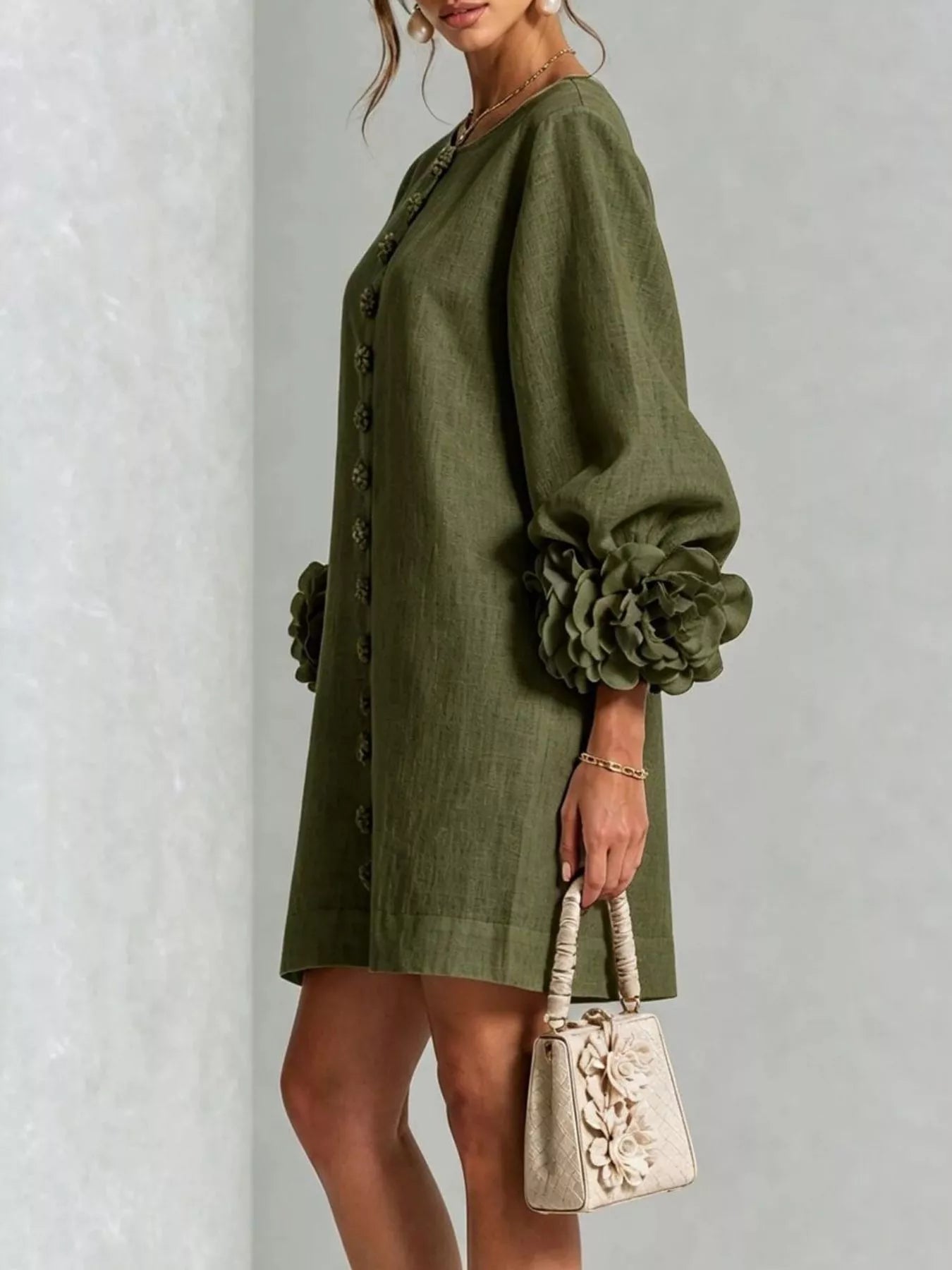 Trendsi 3D Floral 3/4 Sleeve Mini Dress -
