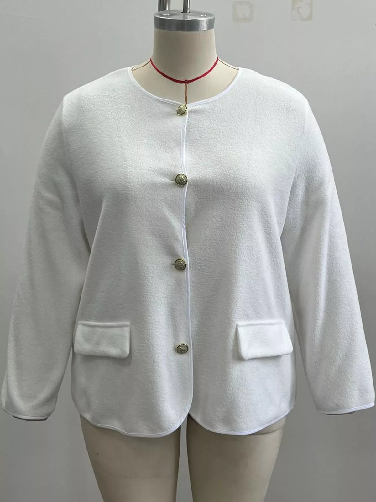 White textured button-front jacket — front view