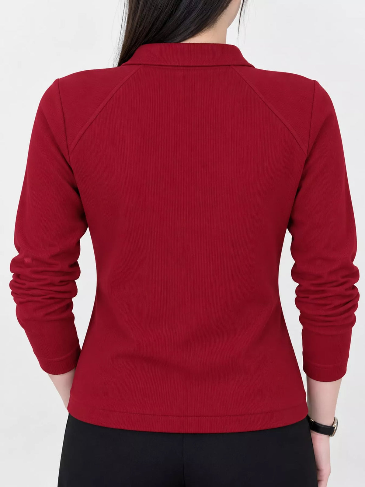 Quarter-zip ribbed top, red back