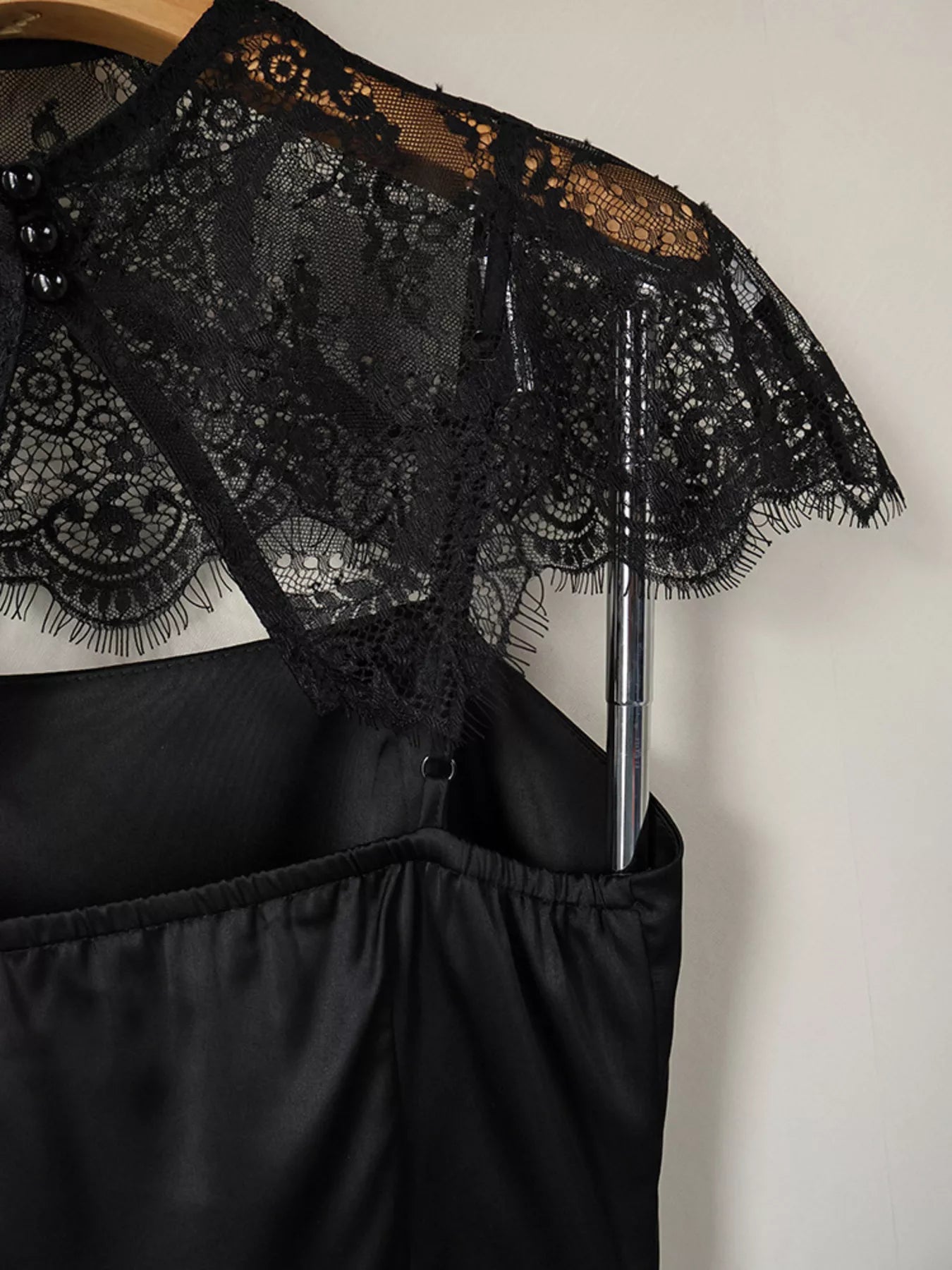 Trendsi Satin Mini Dress with Lace Detachable Cape -