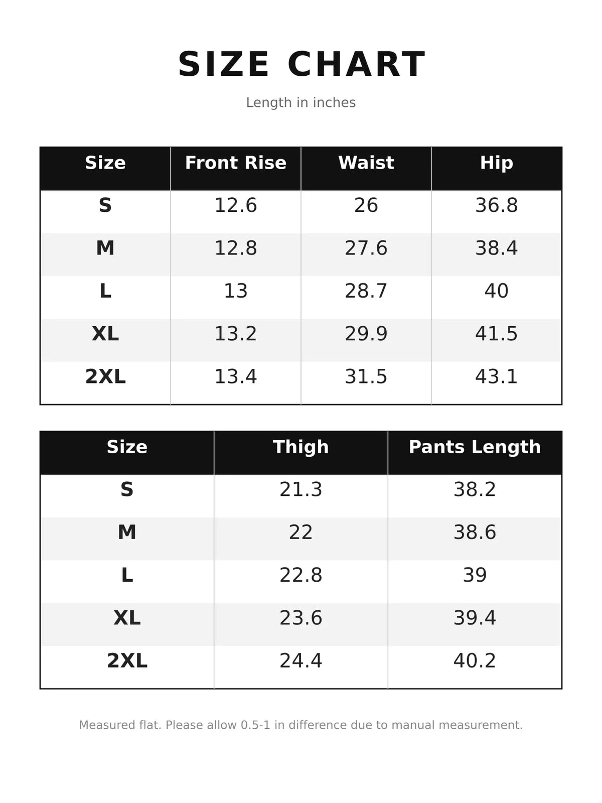 High-Waisted Vintage Wide-Leg Jeans — size and measurement chart