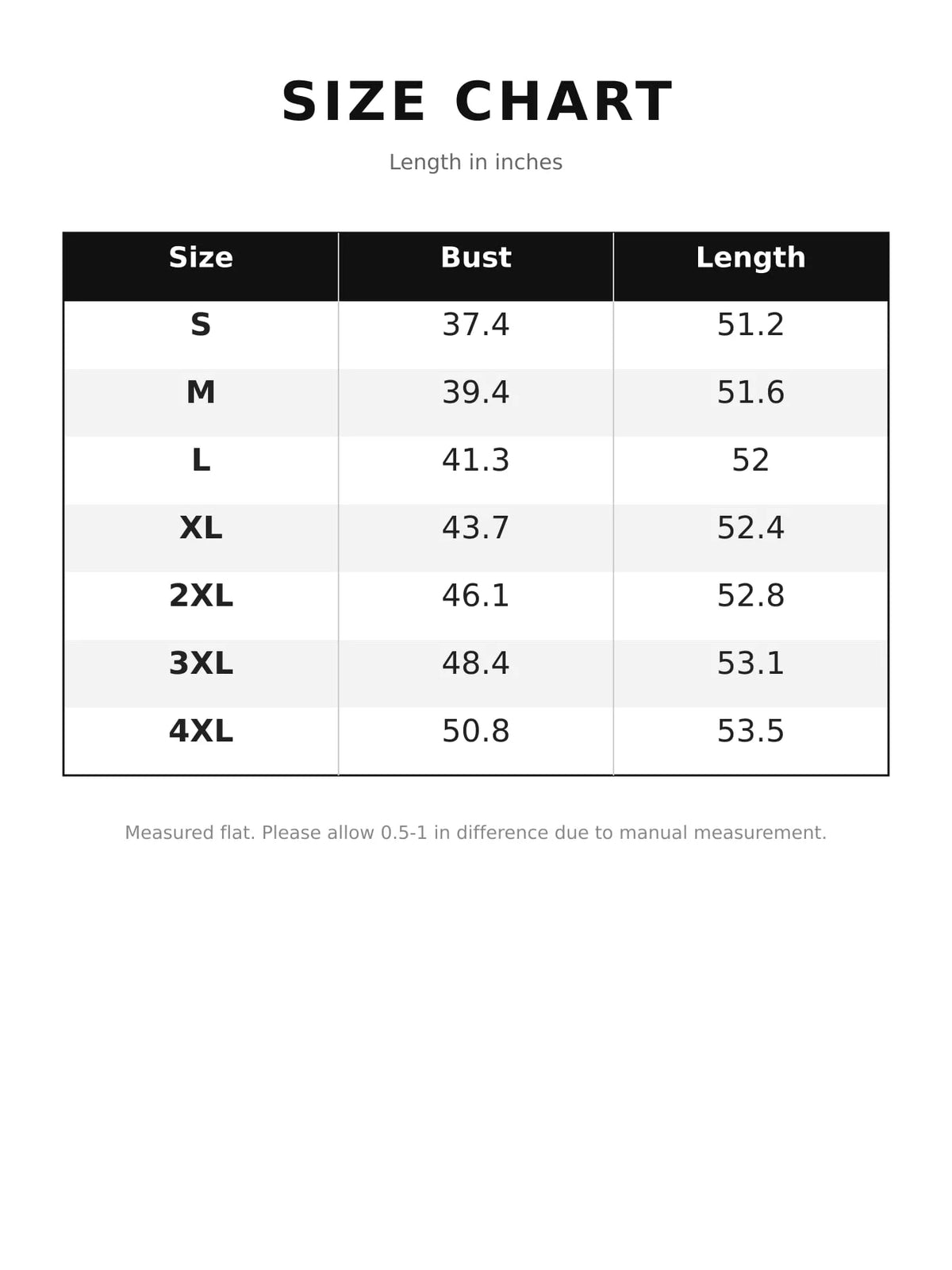 Size chart for layered maxi dress