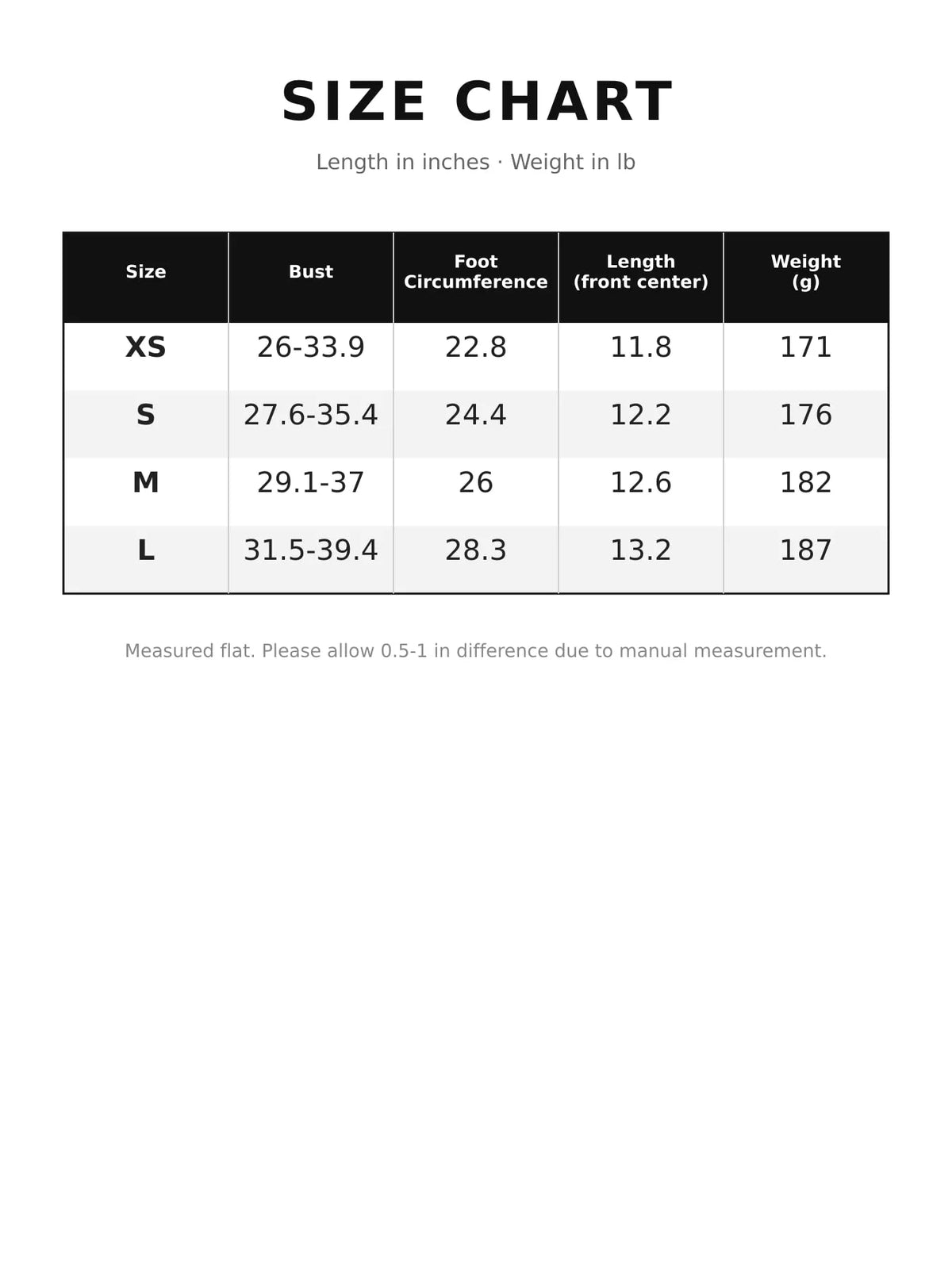 Size chart for lace corset tube top