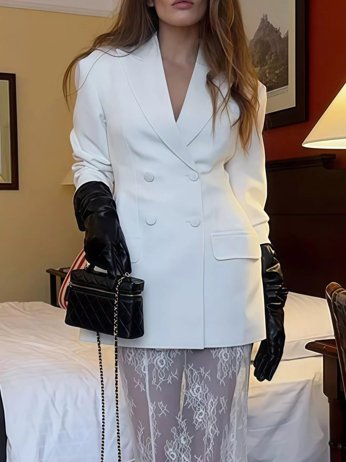 Collared long sleeve maxi outfit set, front view on model