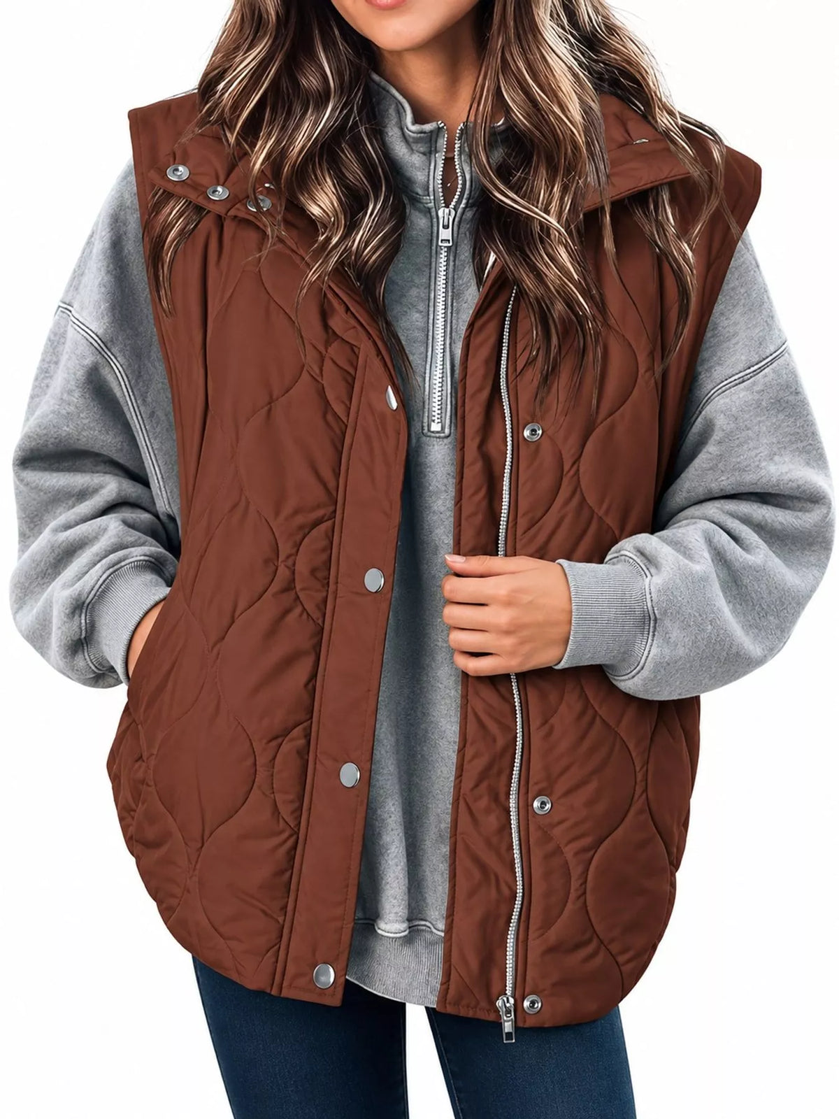 Quilted Snap-Front Vest — front view