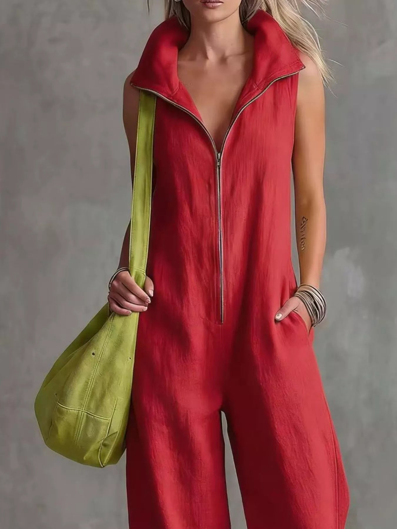 Trendsi Full Size Zip Front Sleeveless Jumpsuit Plus Size -