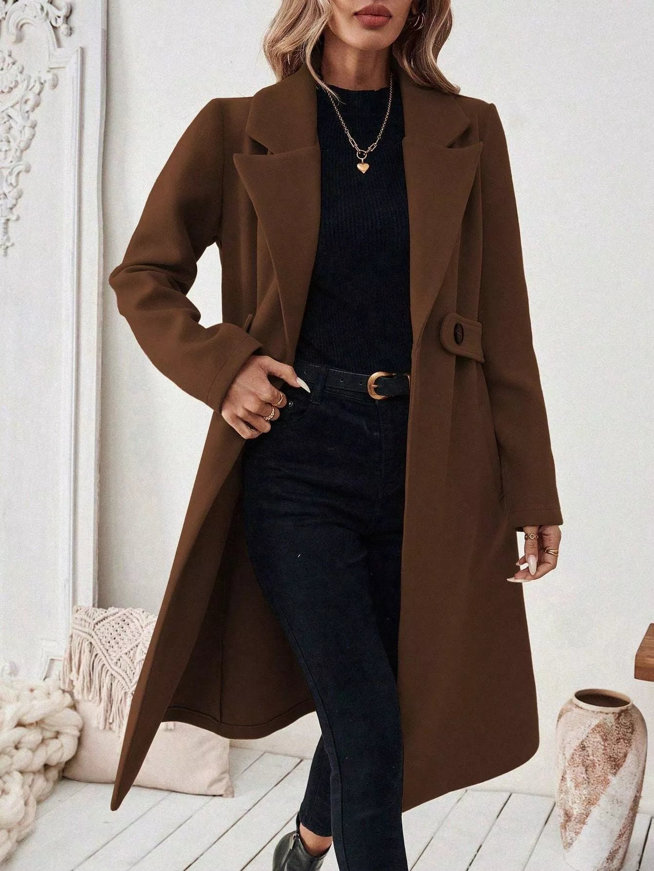 Trendsi Single-Button Longline Coat -