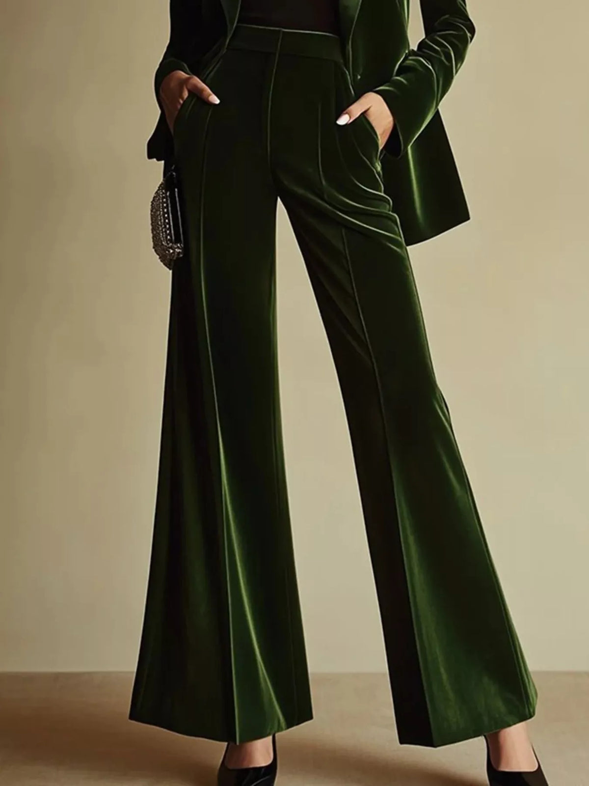 Trendsi Velvet Blazer and Wide-Leg Pants Set -