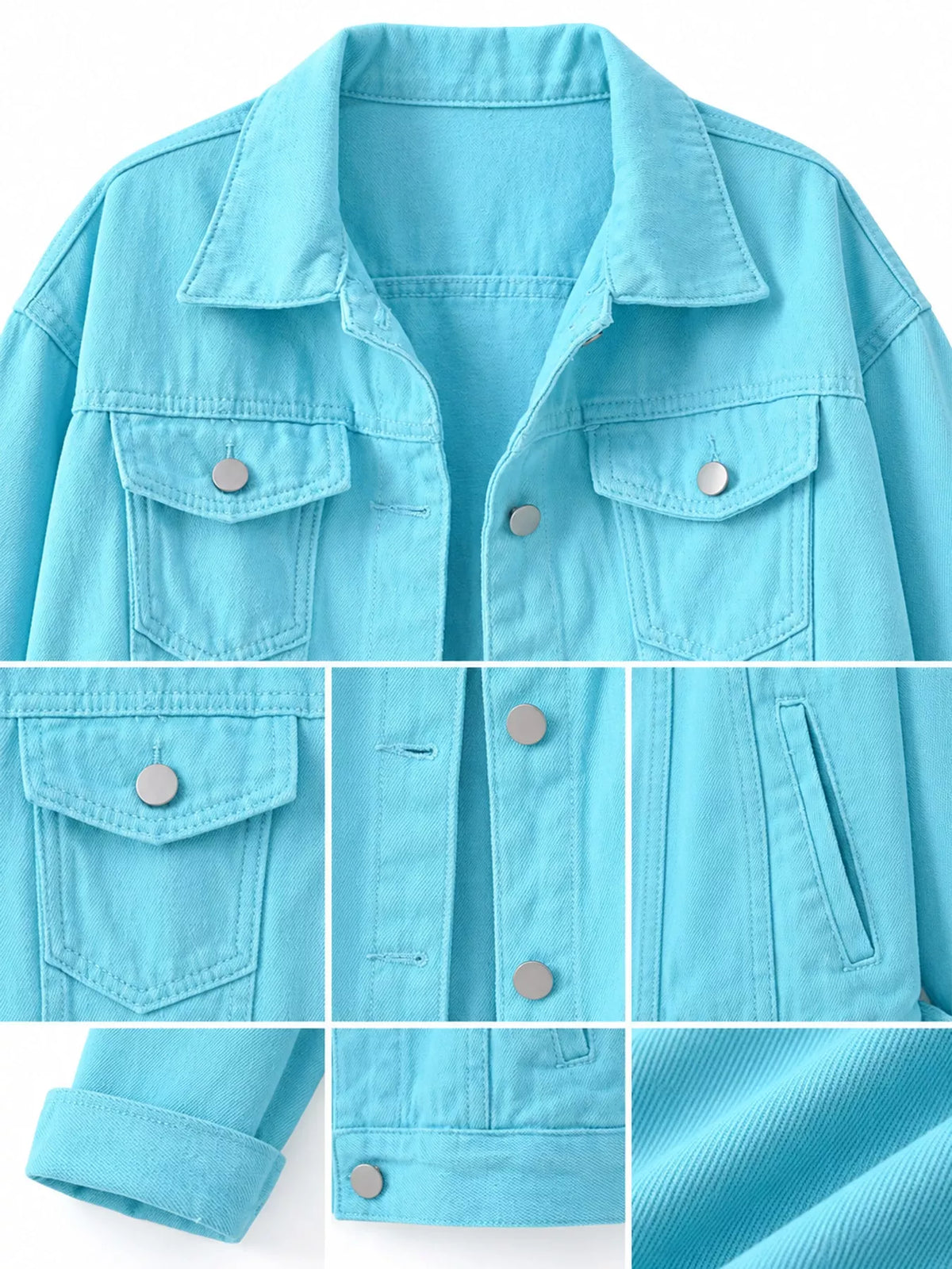 Button-Down Classic Cropped Denim Jacket — construction details