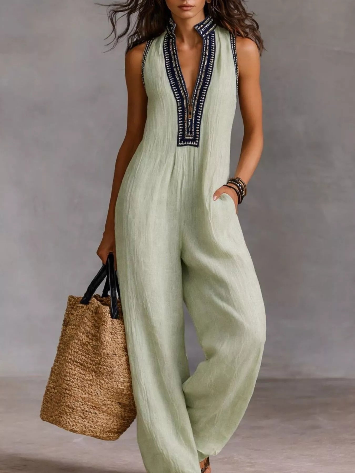 Trendsi Full Size Sleeveless Wide-Leg Jumpsuit Plus SIze -