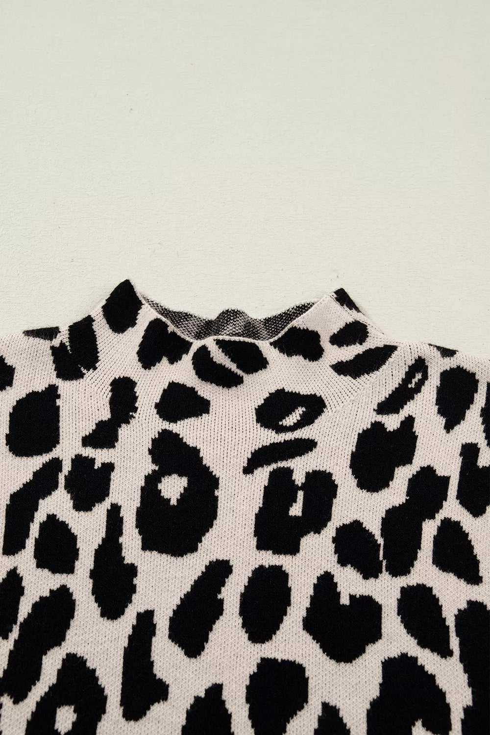 Trendsi Leopard Print High Neck Short Sleeve Sweater -