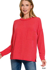 Trendsi Zenana Long Sleeve Drop Shoulder Rib Top -