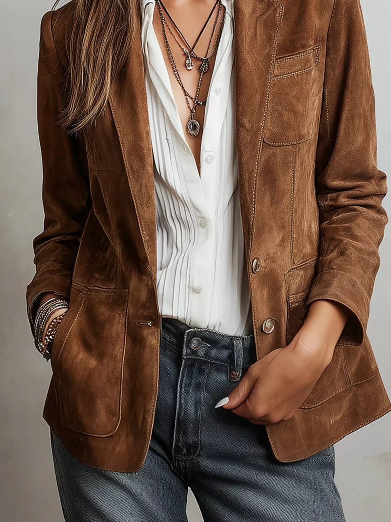 Trendsi Full Size Slim Fit Suede Long Sleeve Blazer Plus Size -