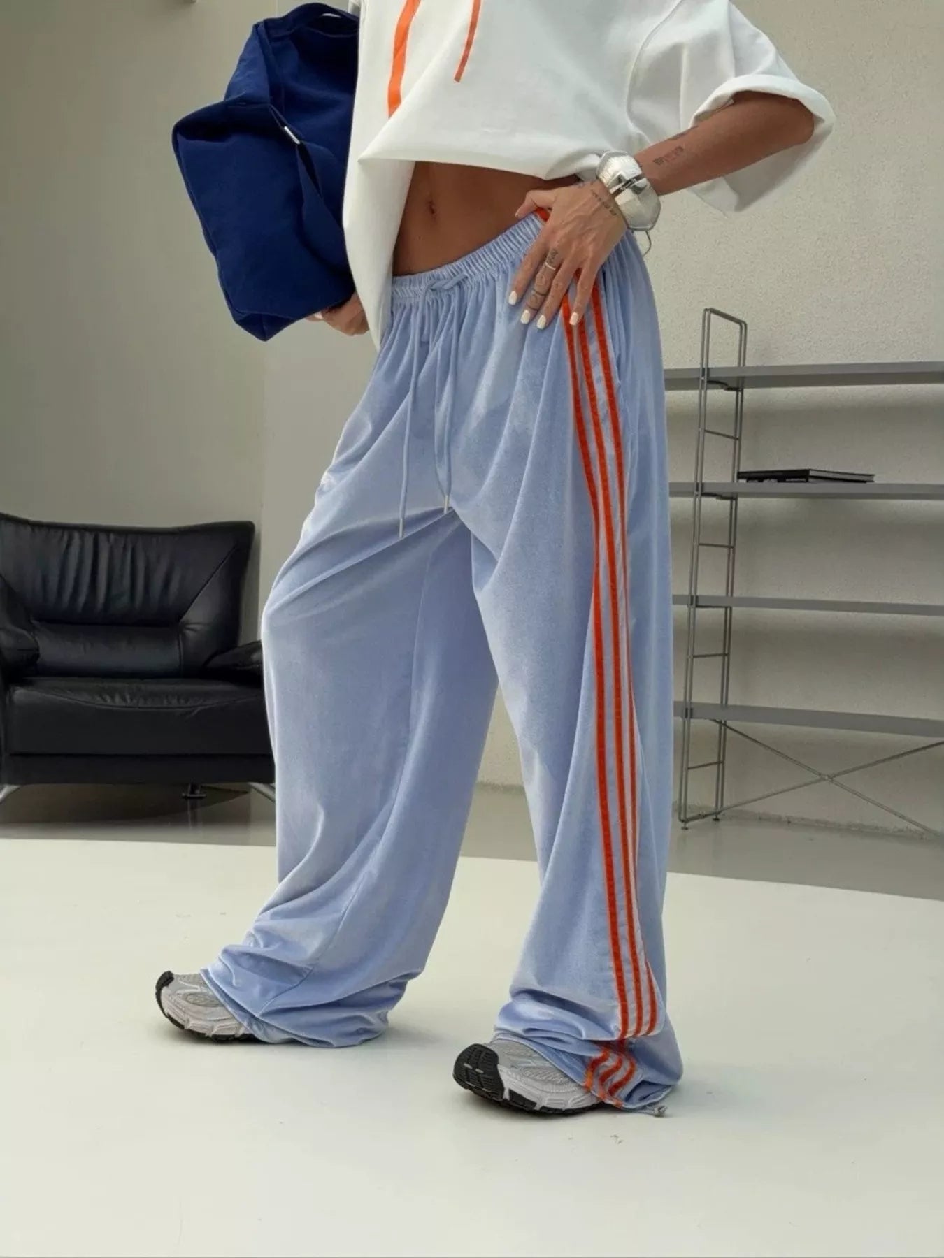 Trendsi Contrast Side Stripes Wide-Leg Pants -
