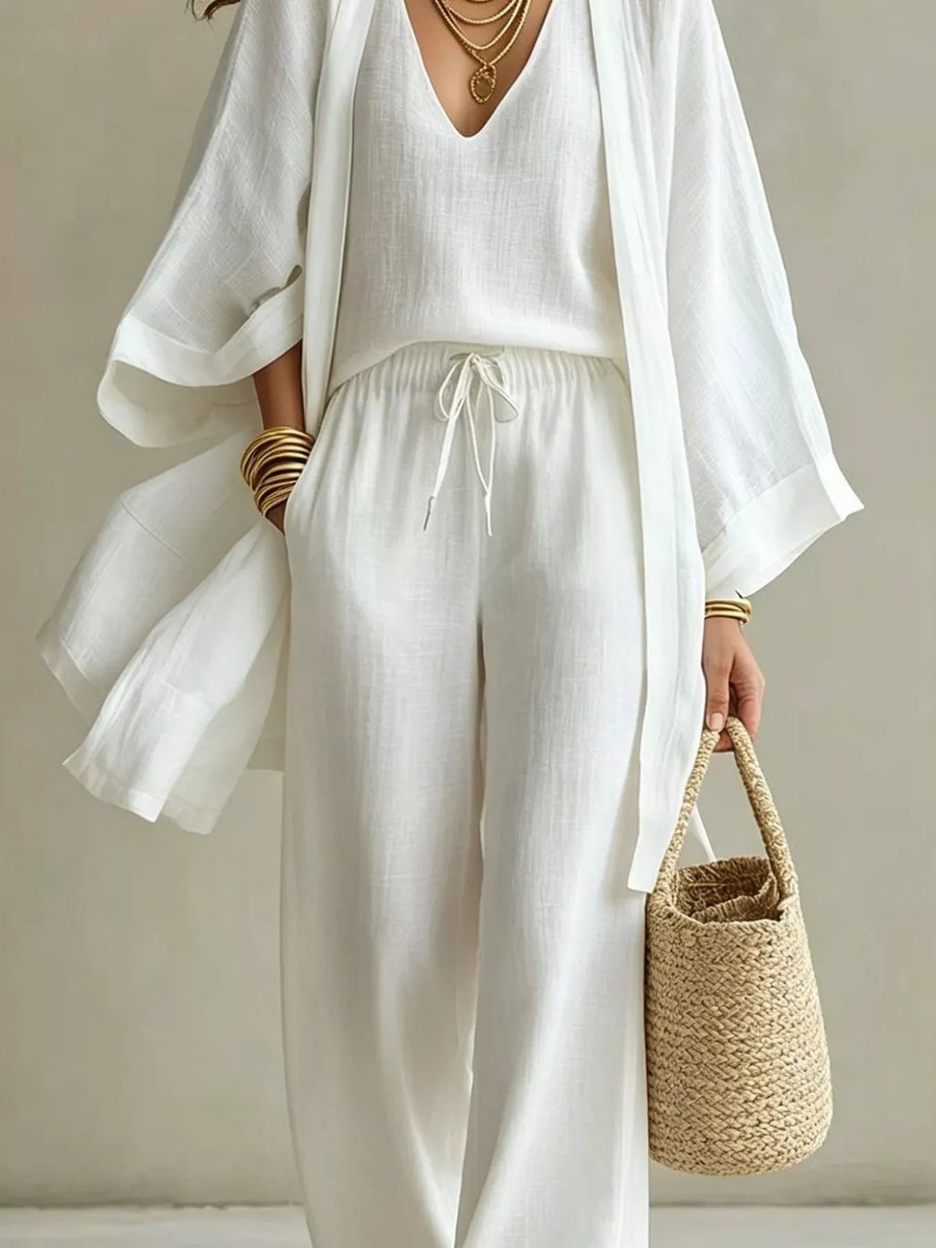 Trendsi Full Size V-Neck Tank & Cardigan and Pants Set Plus Size -