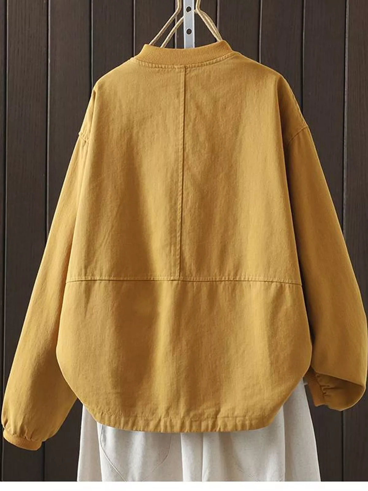 Yellow snap front dropped shoulder jacket, back view