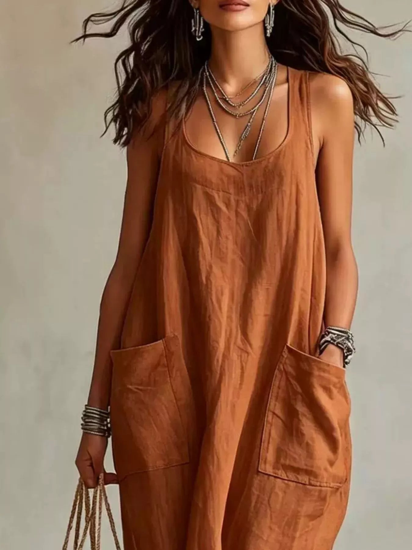 Trendsi Scoop Neck Sleeveless Maxi Dress with Pockets -