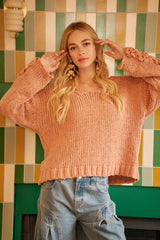 Trendsi BiBi Chunky Knit Sweater with Flower Detail Sleeves -