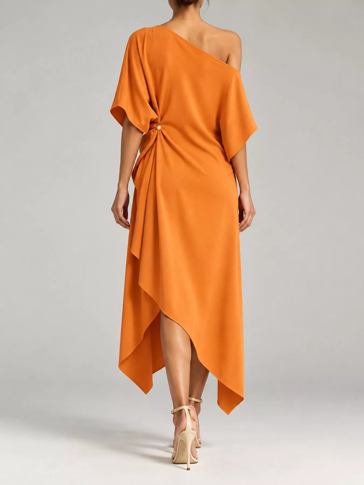 One-shoulder dress, orange back