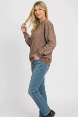 Trendsi Zenana Fleece Acid Enzyme Washed Round Neck Sweatshirts -