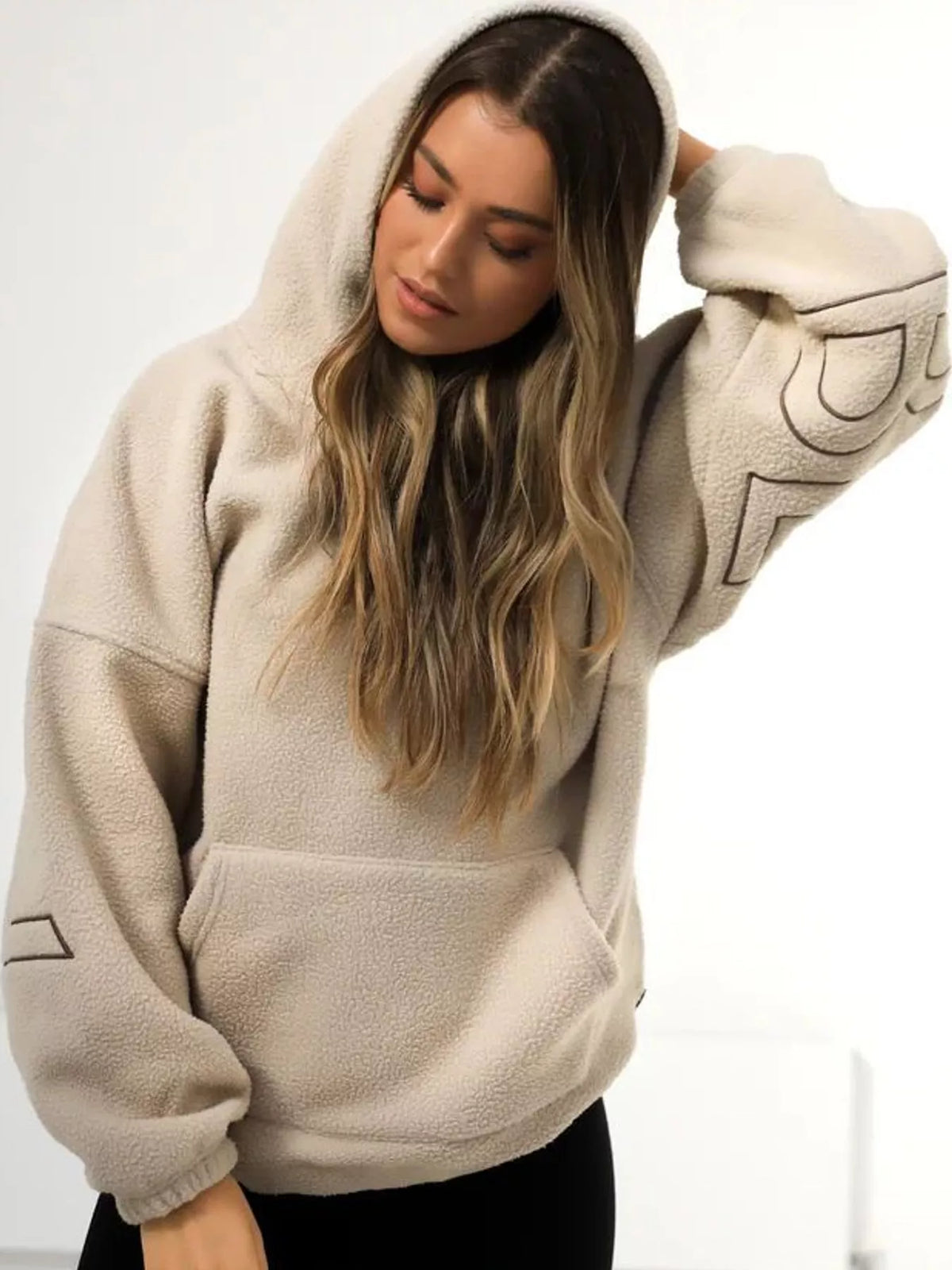Letter Oversized Sherpa Hoodie — side view