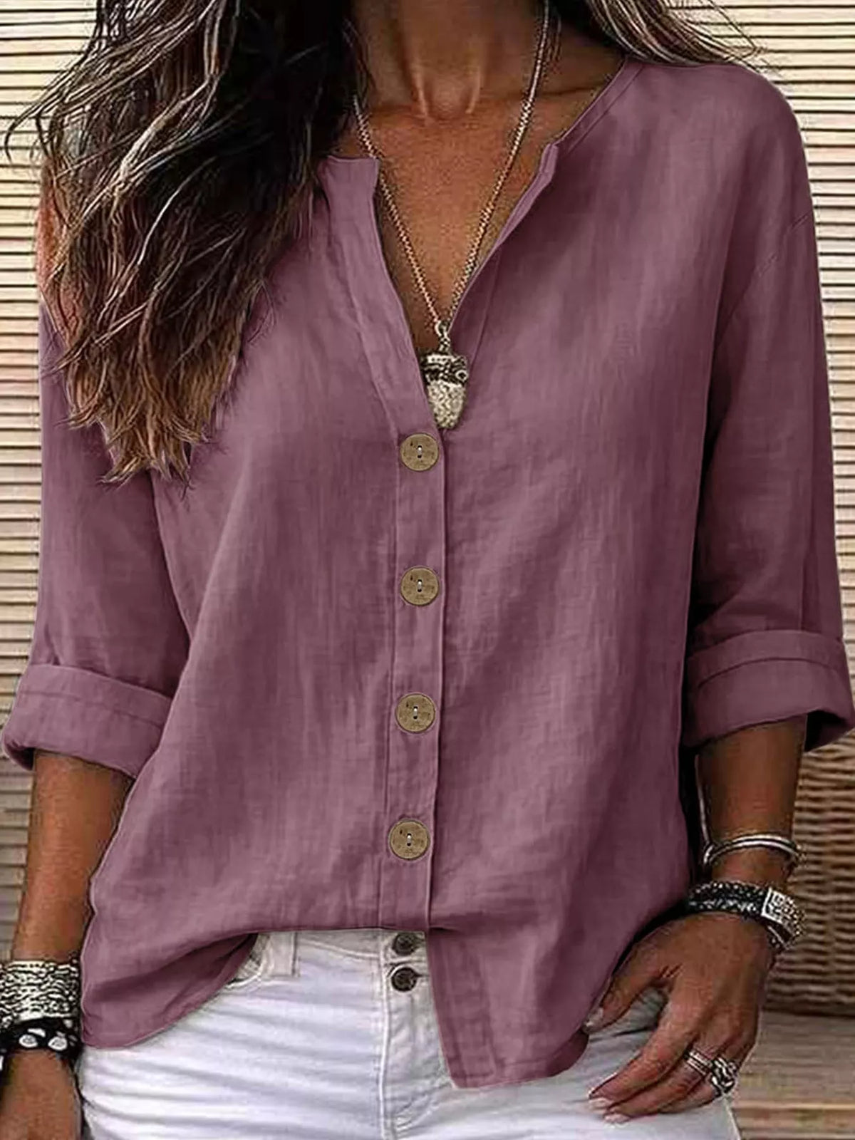 Notched-neck shirt, purple front