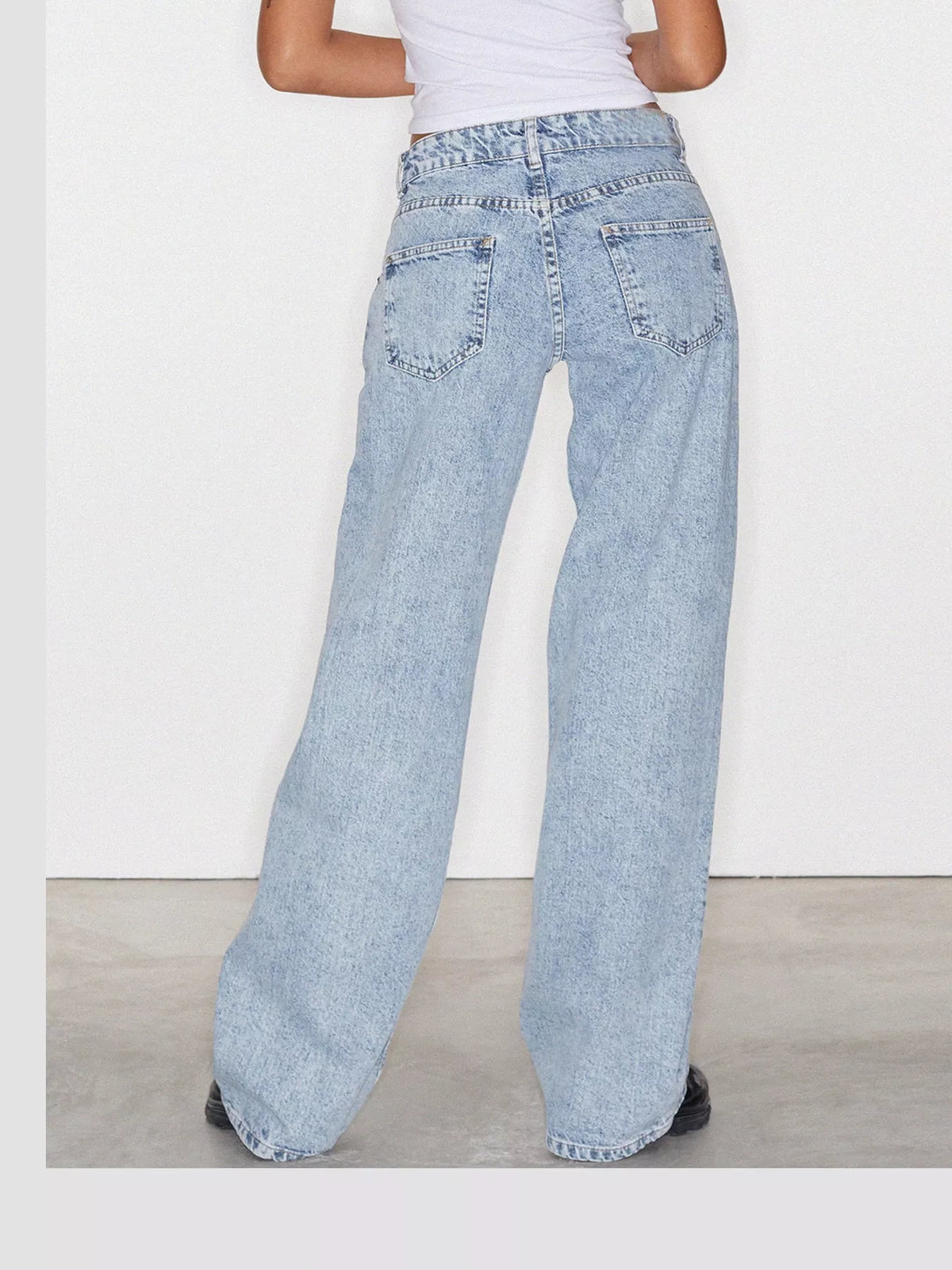Vintage Wash Low-Rise Wide-Leg Jeans — back view