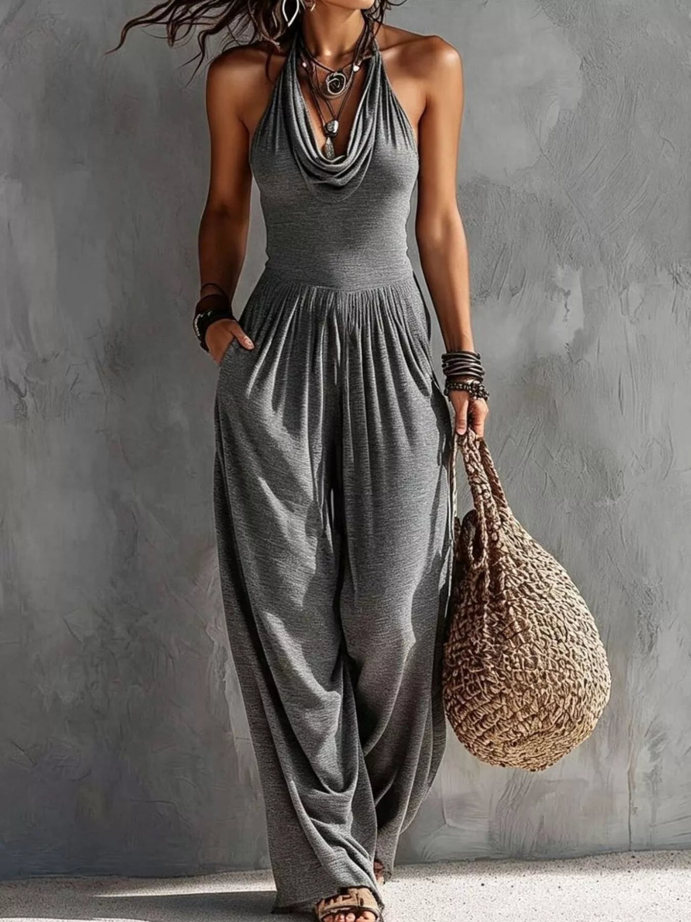 Trendsi Halter Neck Wide-Leg Jumpsuit -