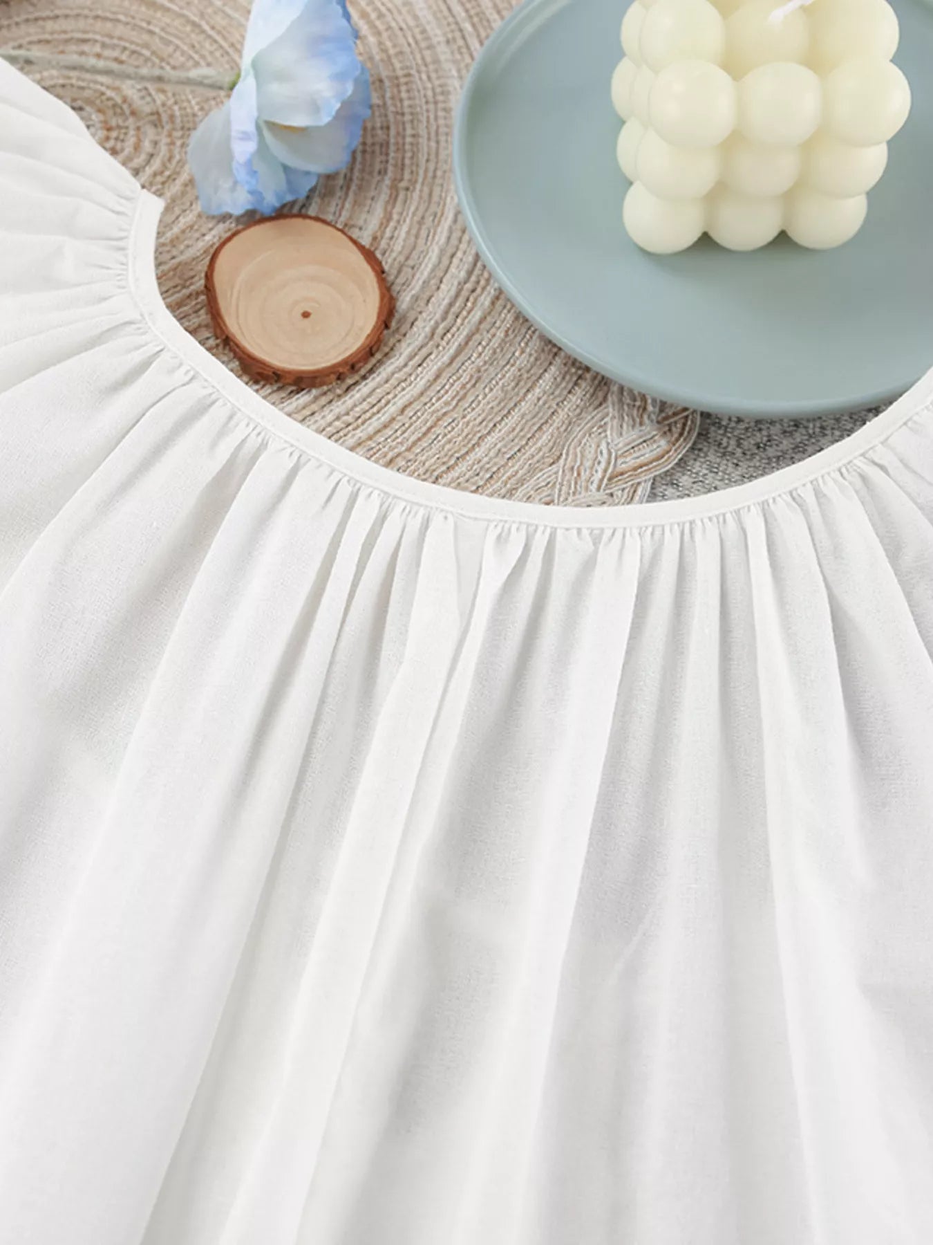 Trendsi Tie Neck Puff Sleeve Lounge Dress -