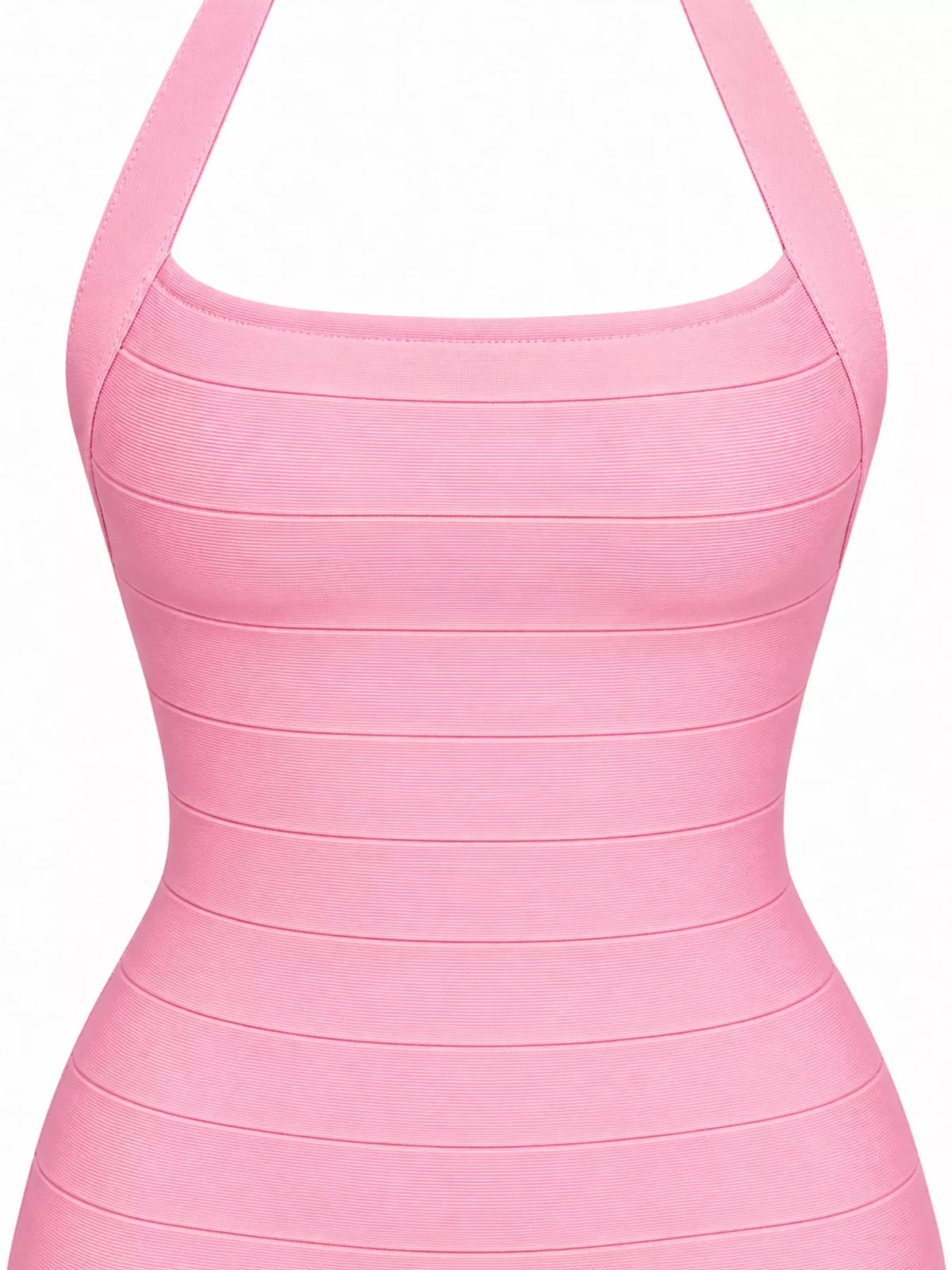 Pink halter neck bodycon dress, detail view