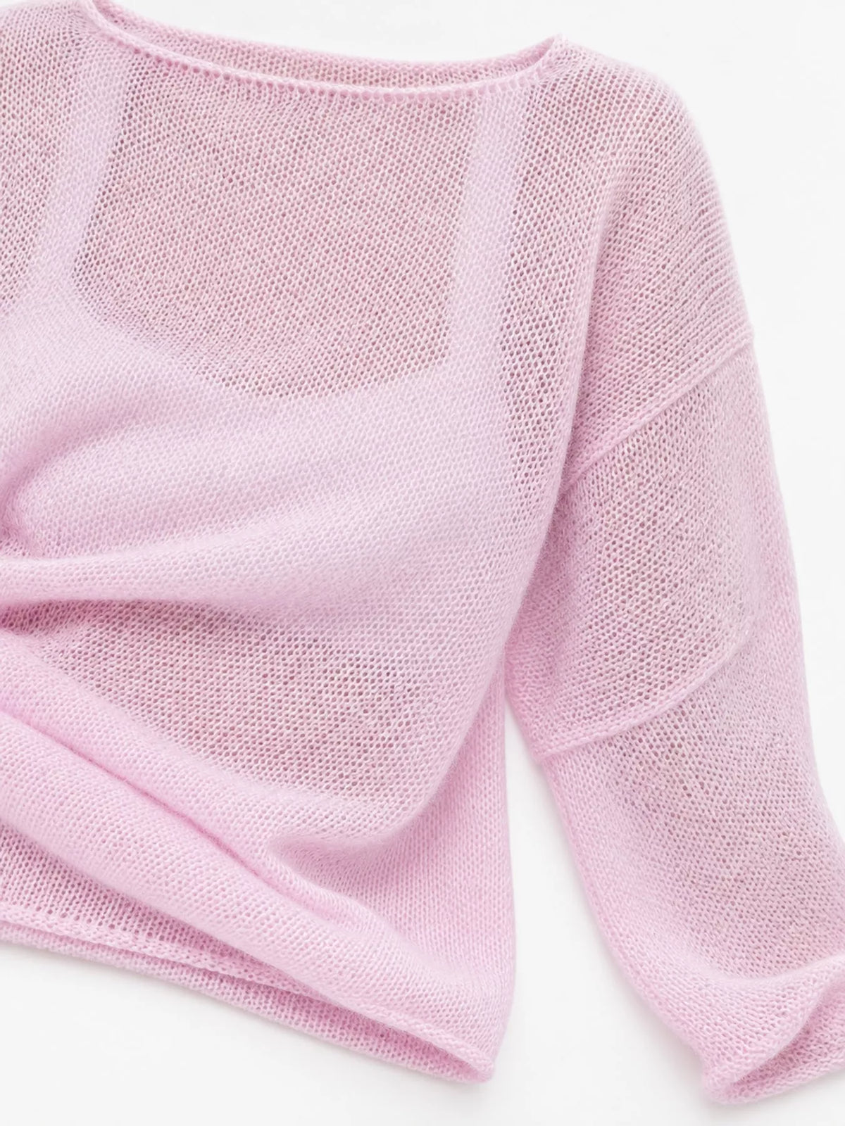 Pink sheer openwork knit long sleeve top