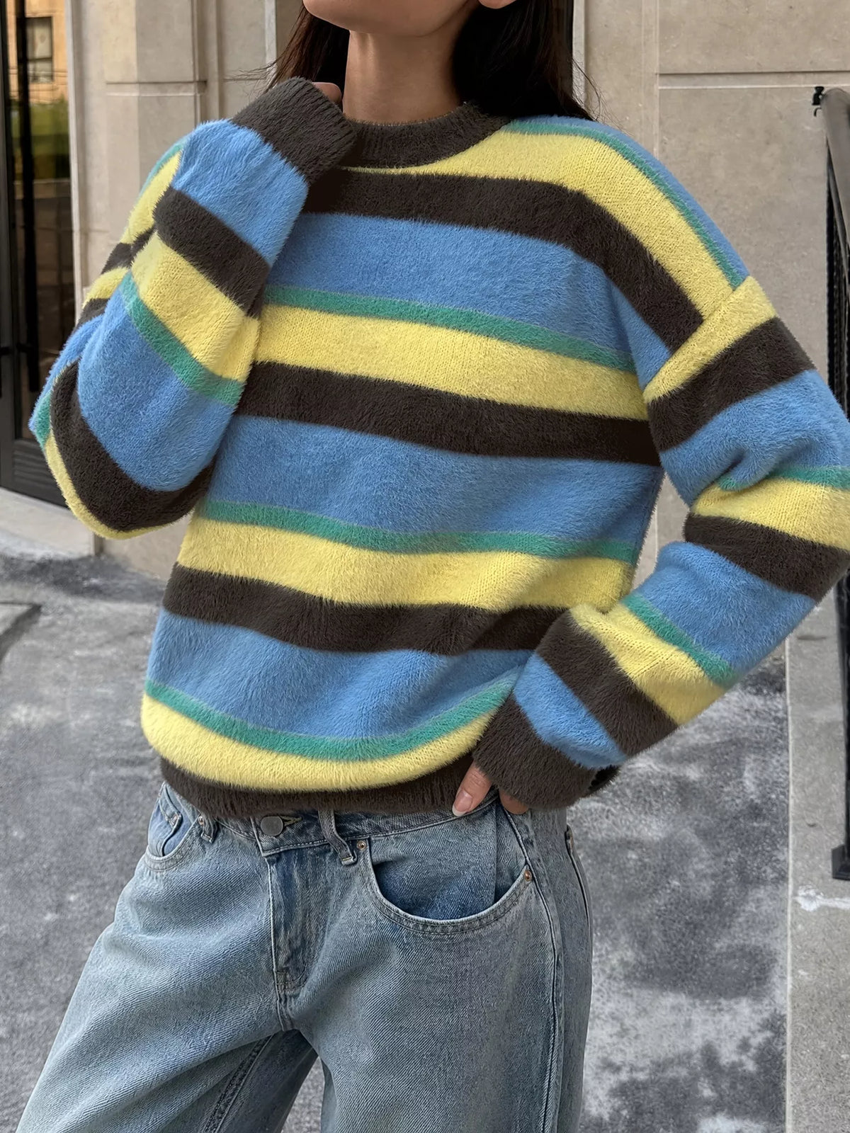 Trendsi Striped Dropped Shoulder Sweater -