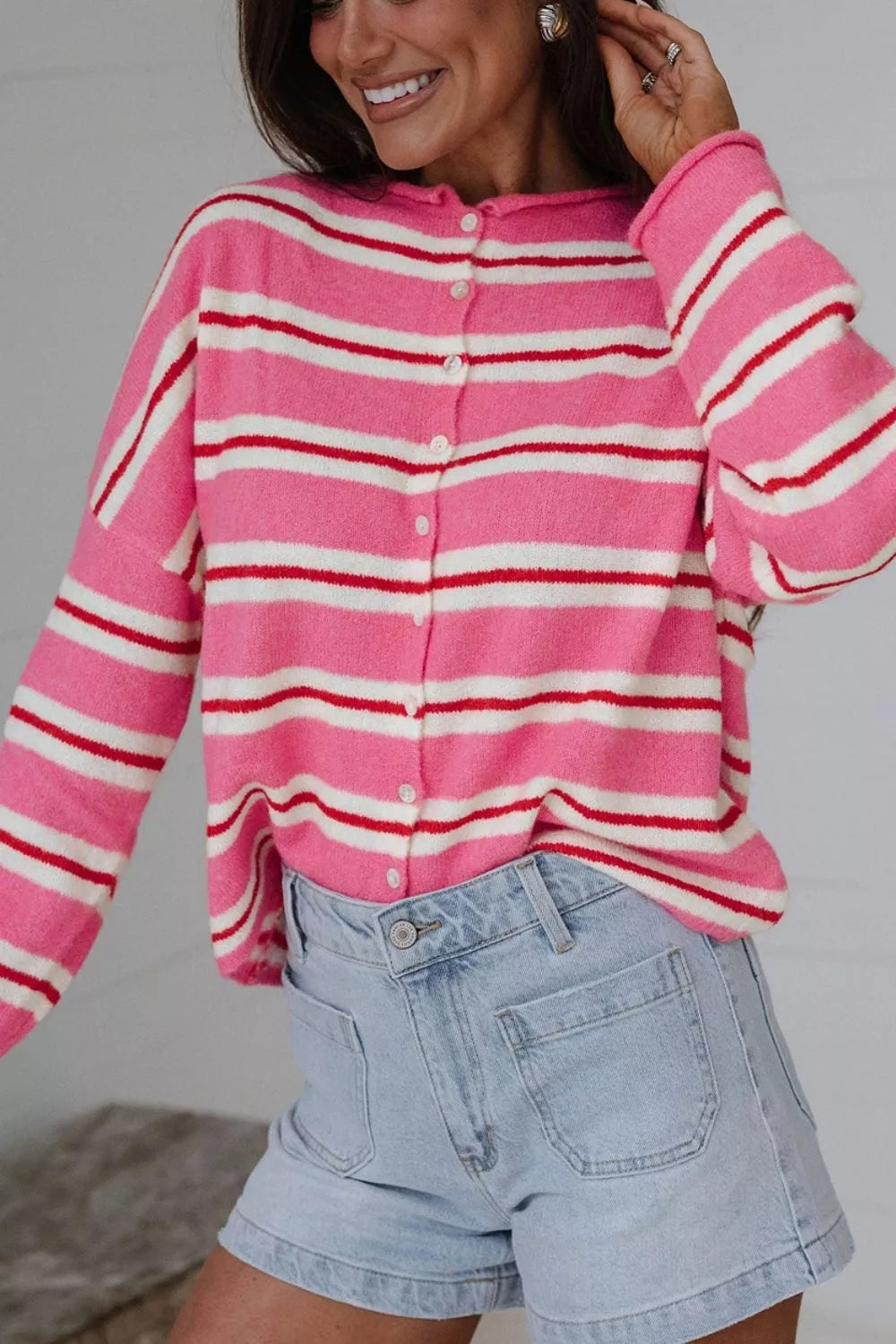 Trendsi Striped Button-Up Cardigan -