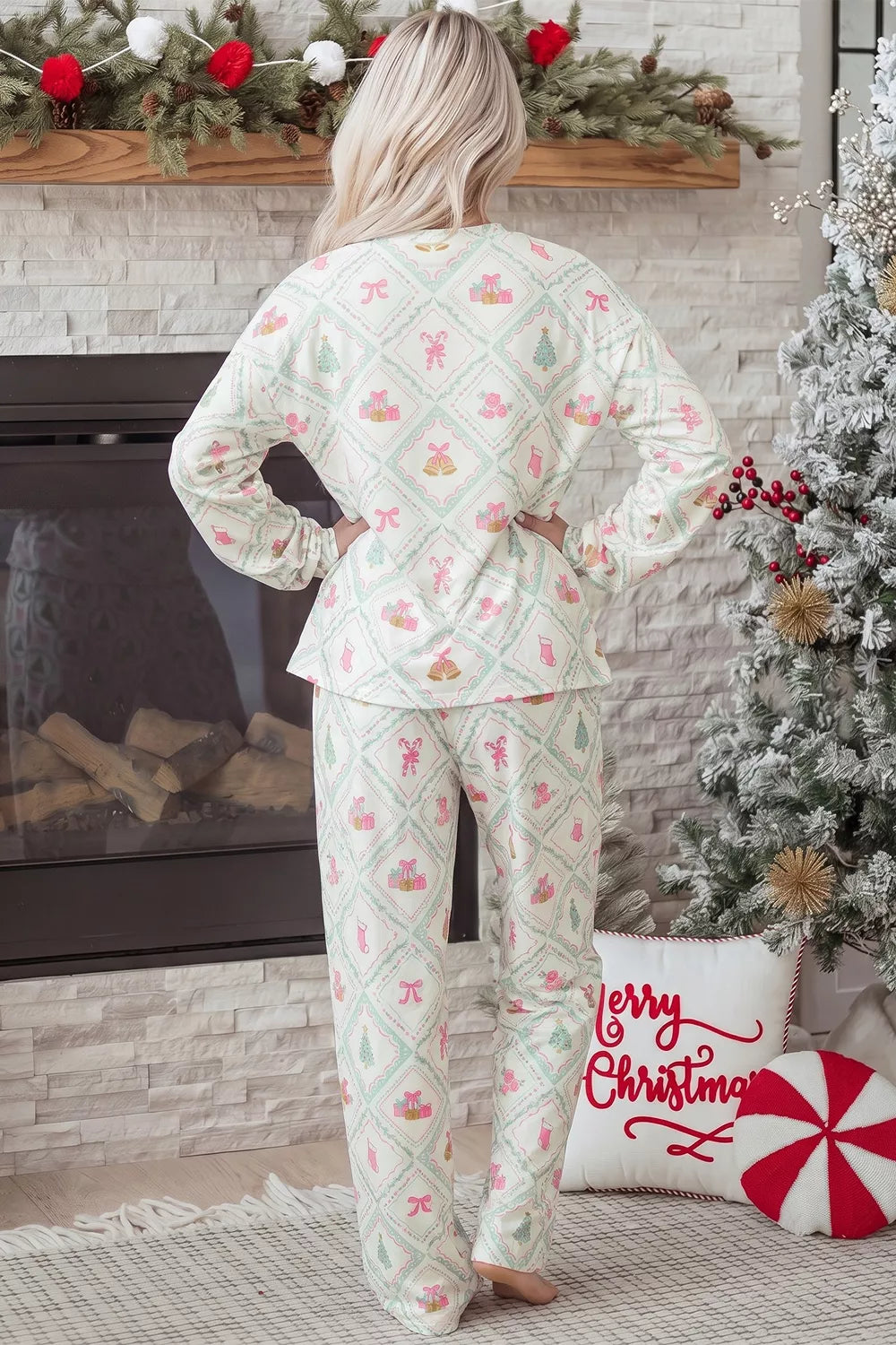 Christmas Long Sleeve Top and Pants Lounge Set, back view