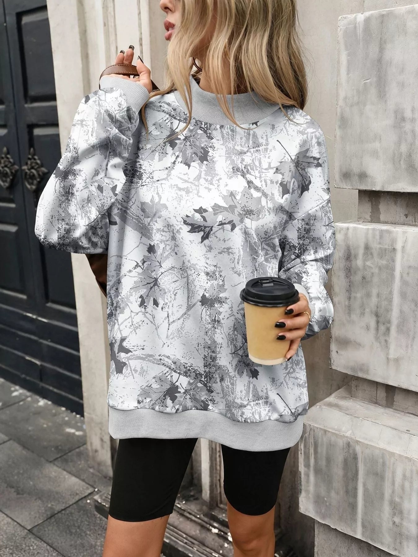 Camouflage-print mock-neck sweatshirt
