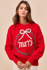 Trendsi BiBi Christmas Wreath Merry Letter Knit Top -