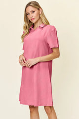 Trendsi Double Take Full Size Texture Collared Neck Short Sleeve Dress -